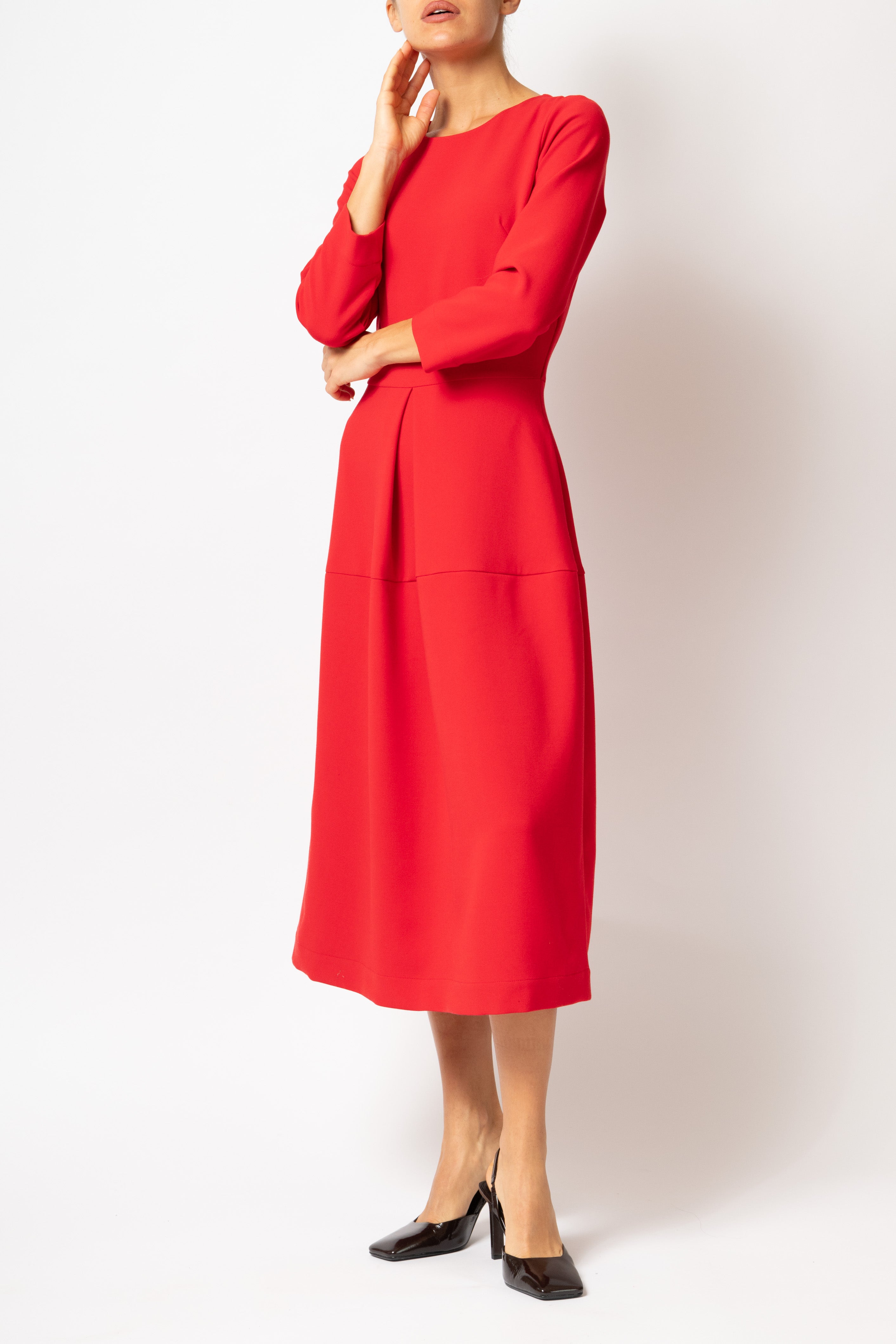 Office Midi Dress in Viscose, Red