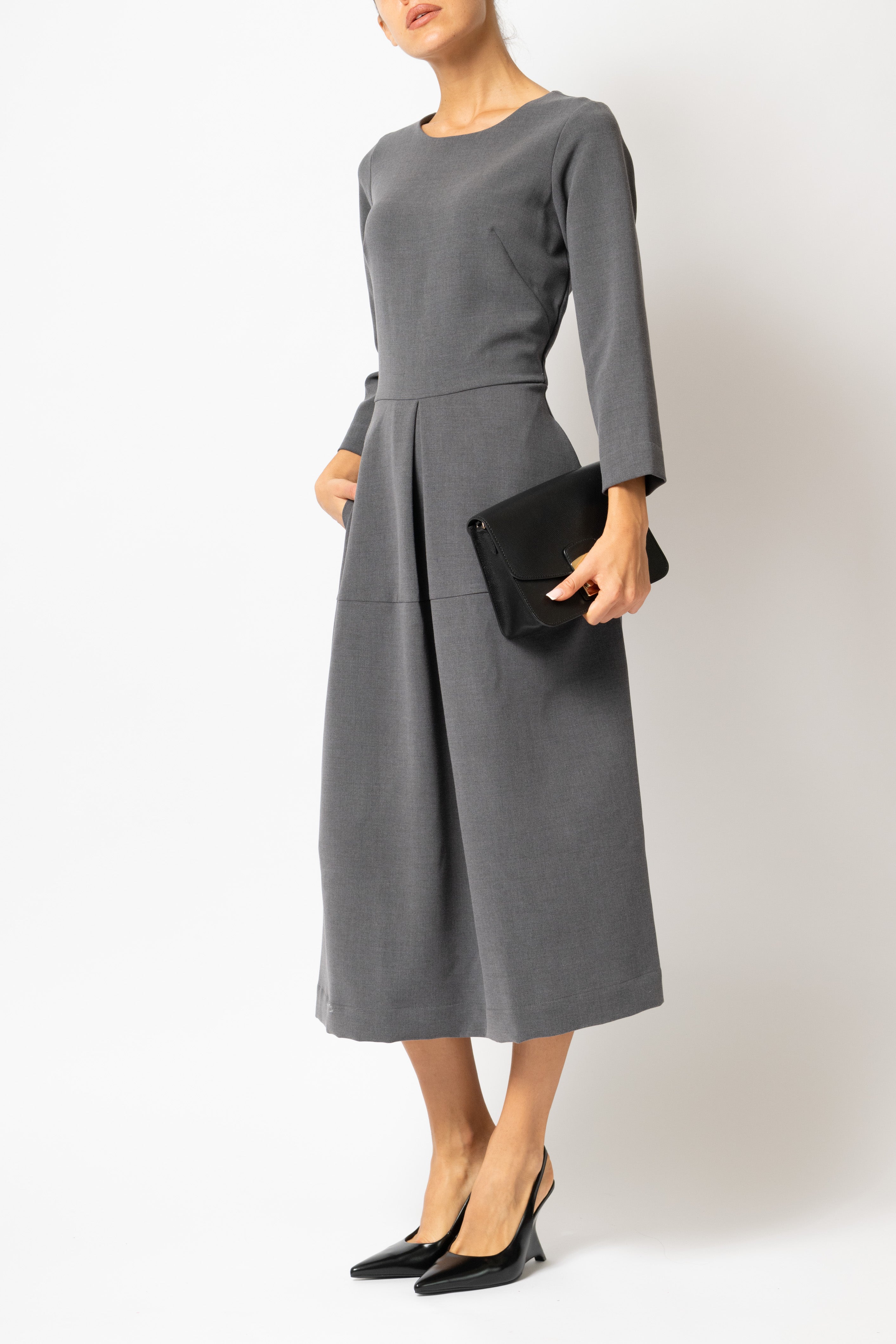 Office Midi Dress in Viscose, Anthracite Grey