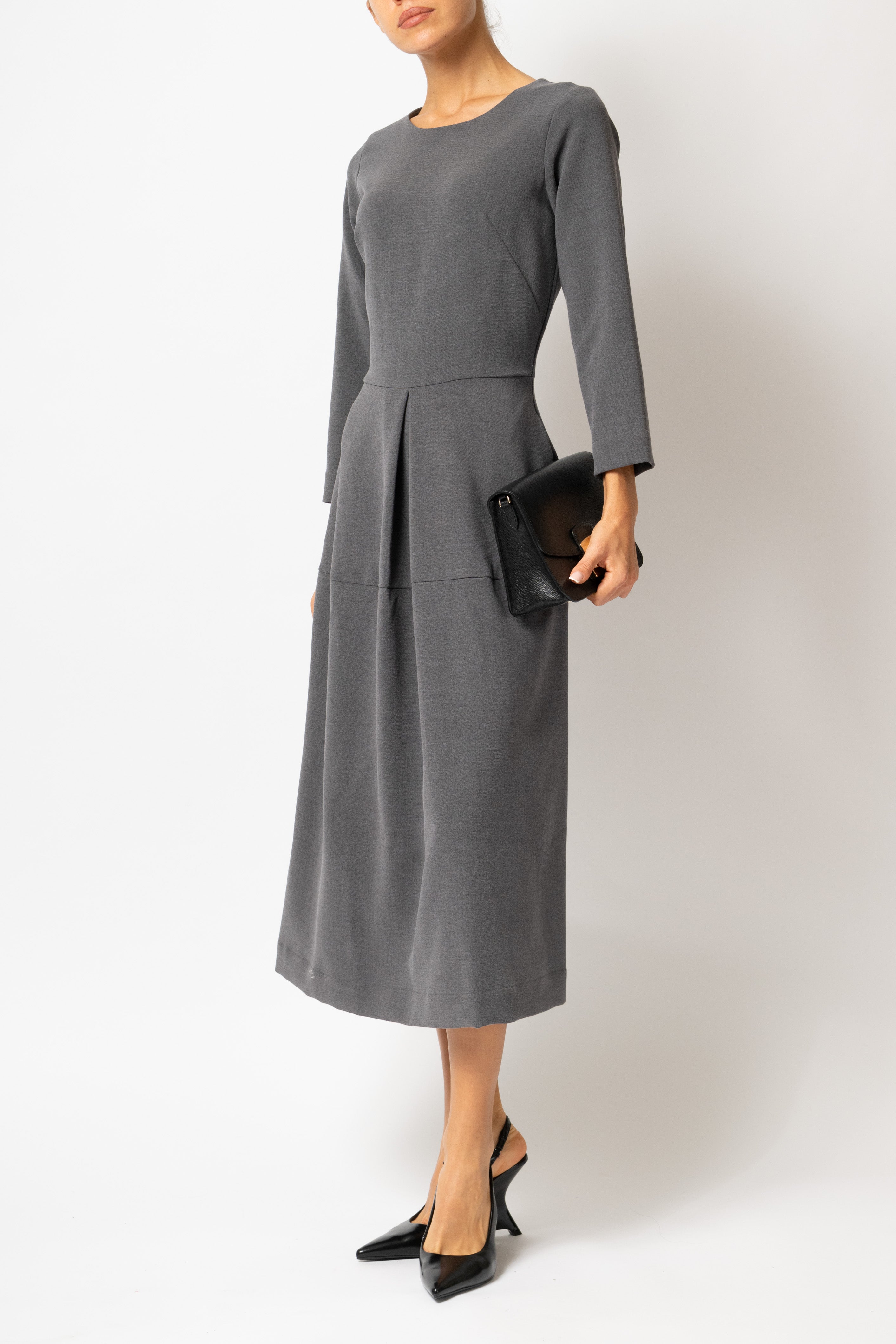 Office Midi Dress in Viscose, Anthracite Grey