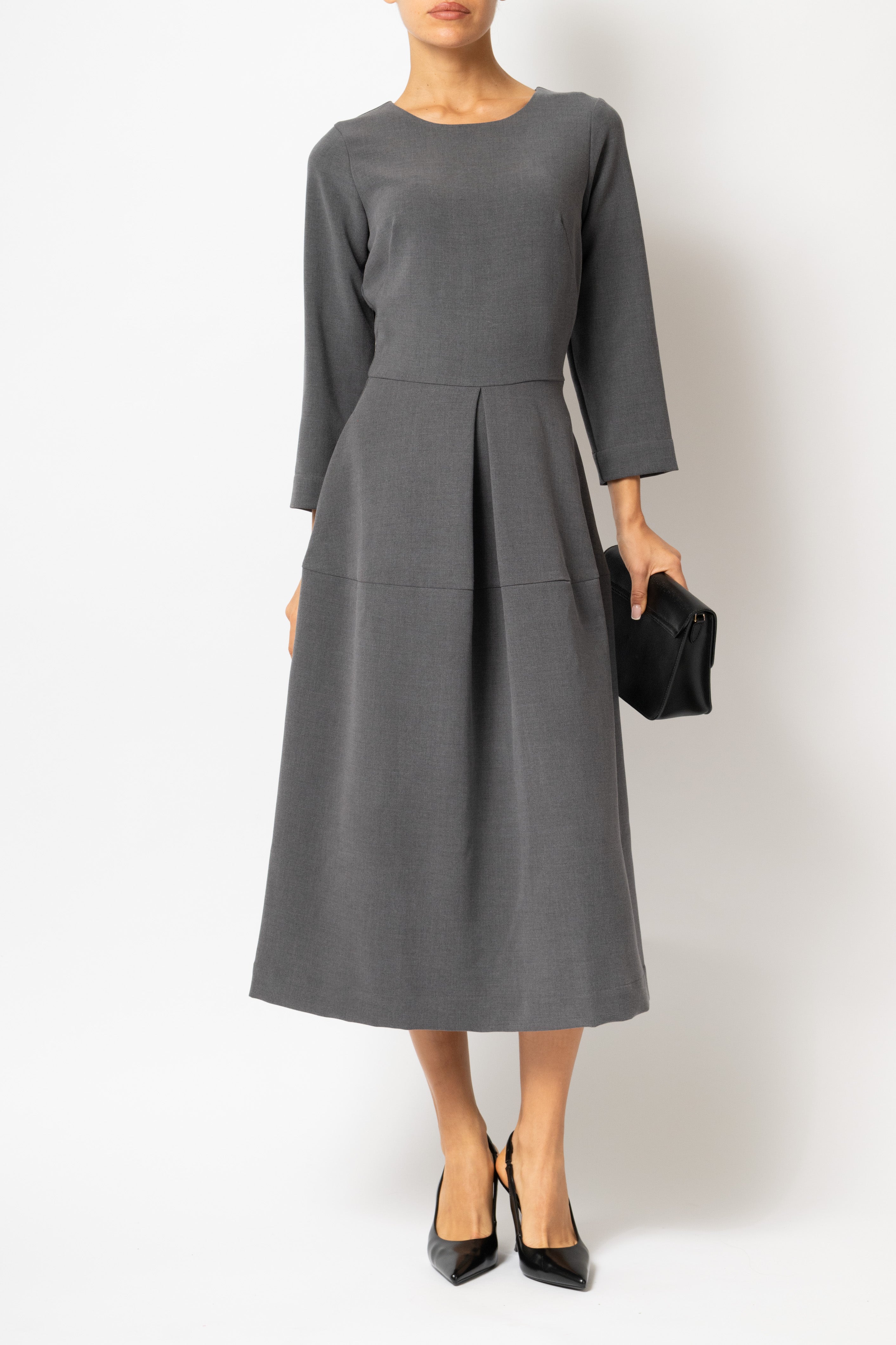 Office Midi Dress in Viscose, Anthracite Grey