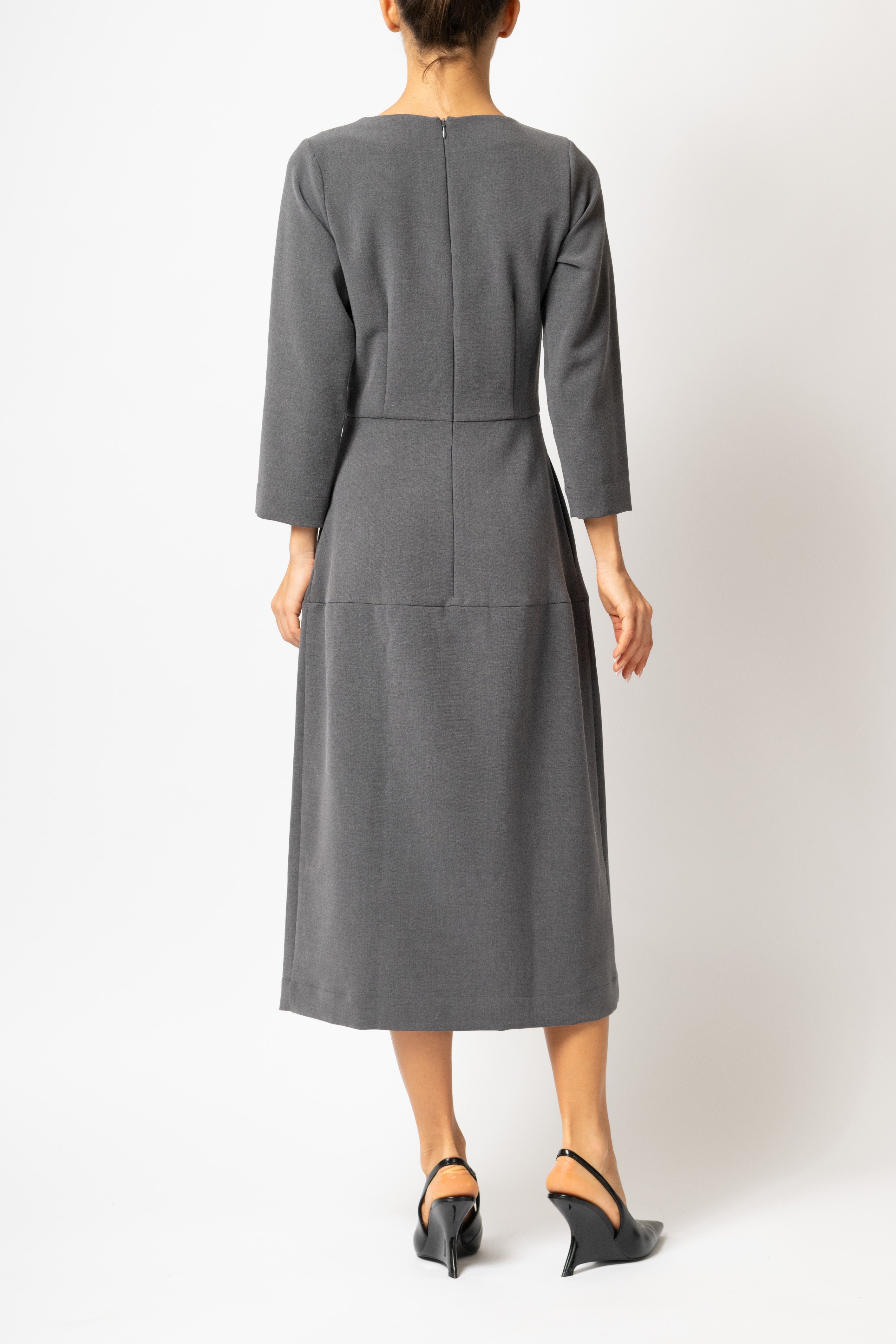 Office Midi Dress in Viscose, Anthracite Grey