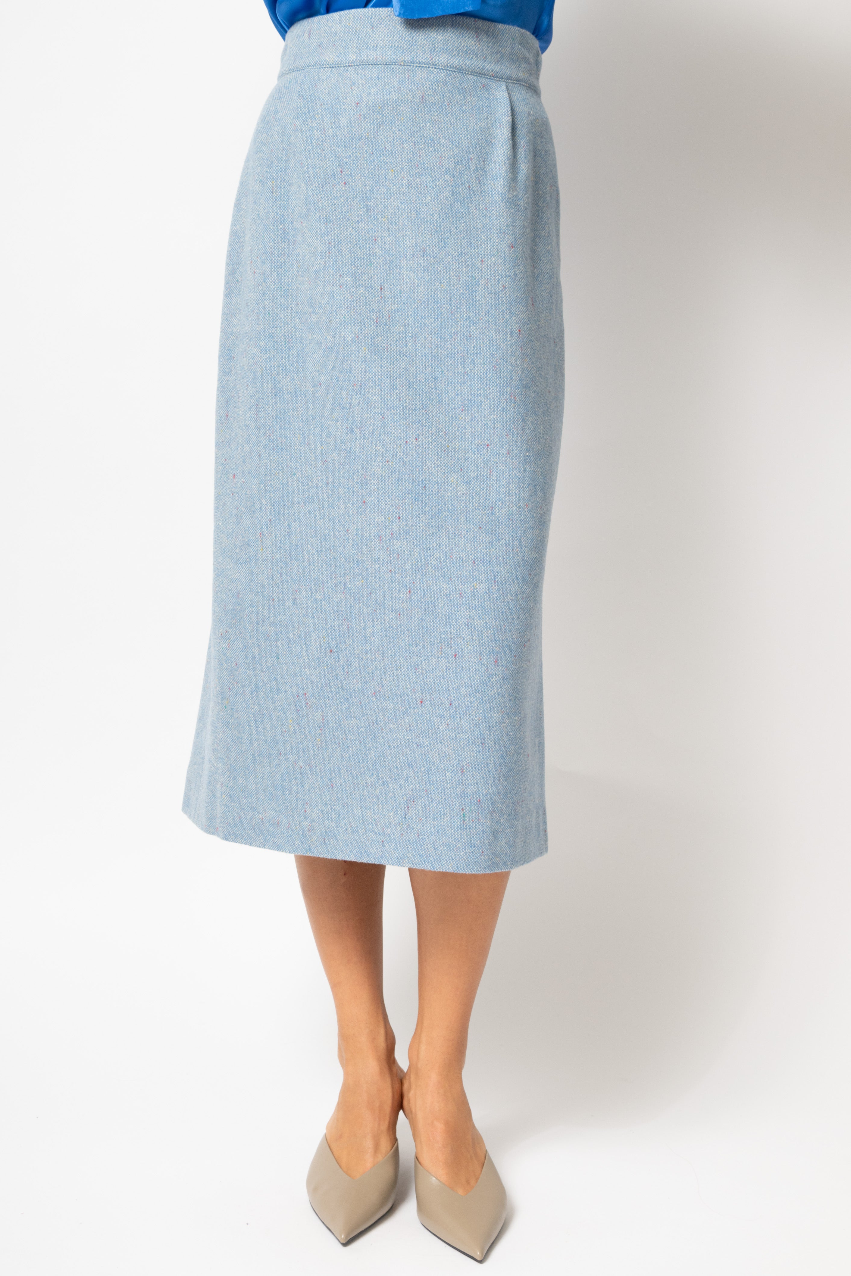 Wool Midi Pencil Skirt, Blue