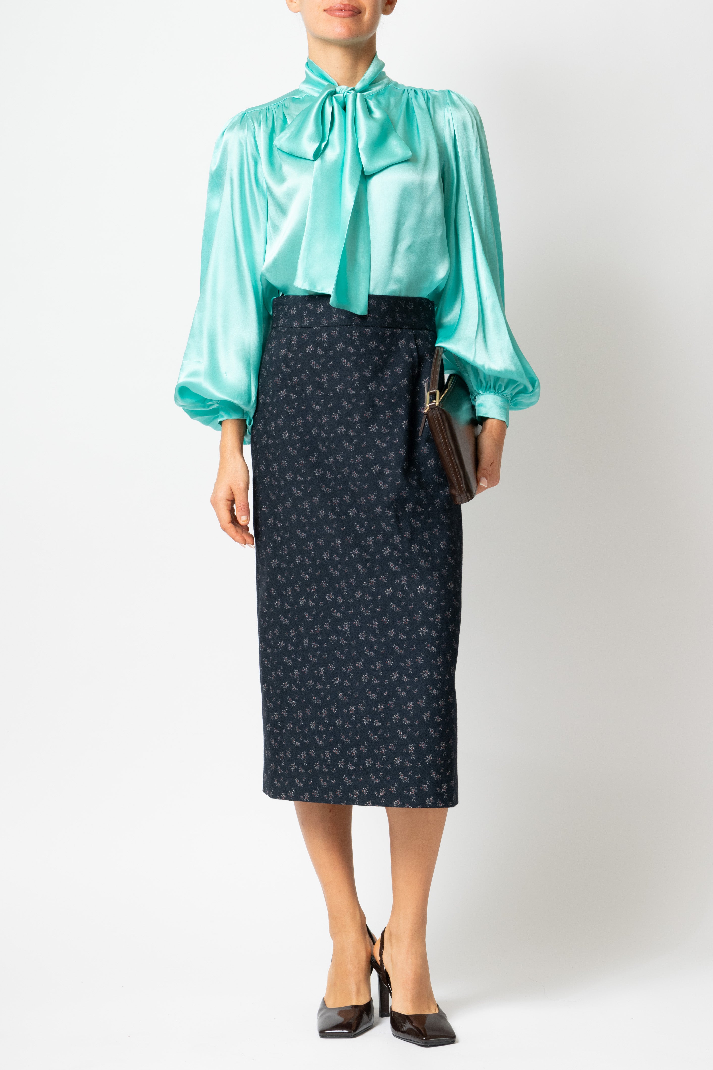 Blouse with Silk Neck Scarf, Aqua