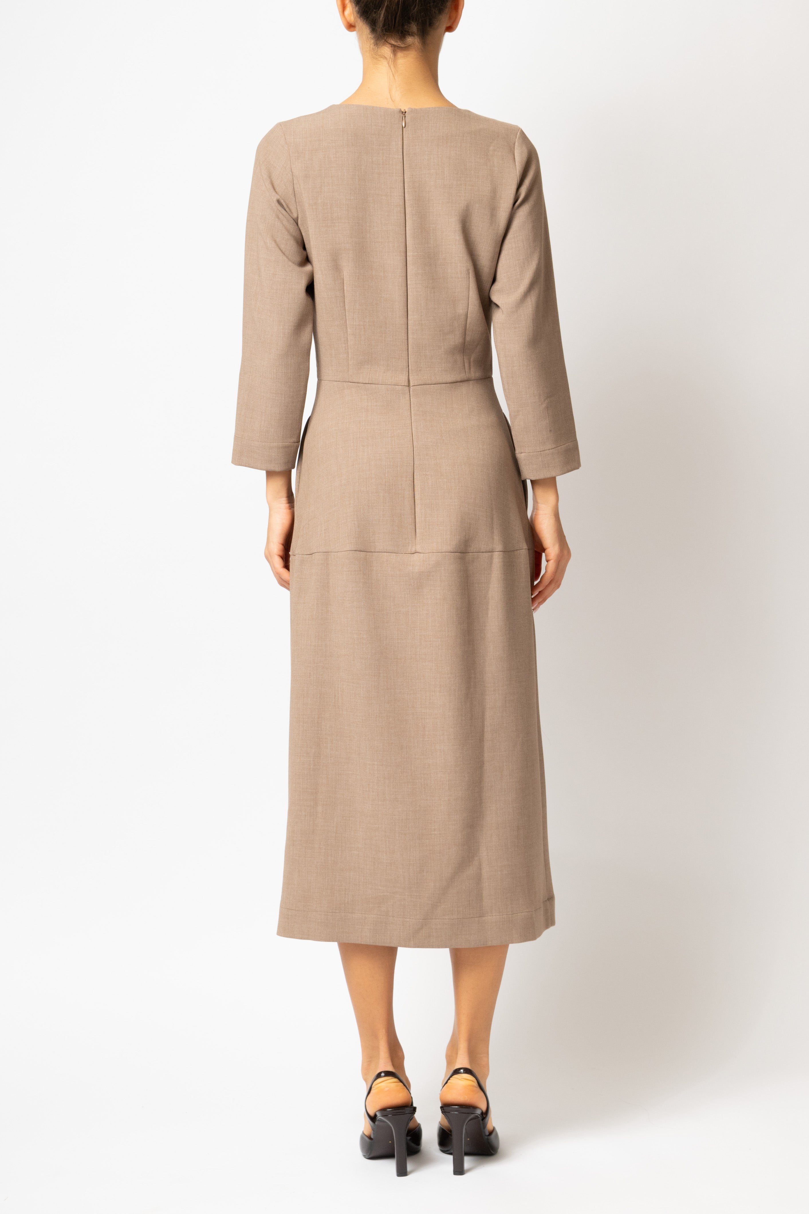 Rochie Office Midi din Vascoza, Caramel