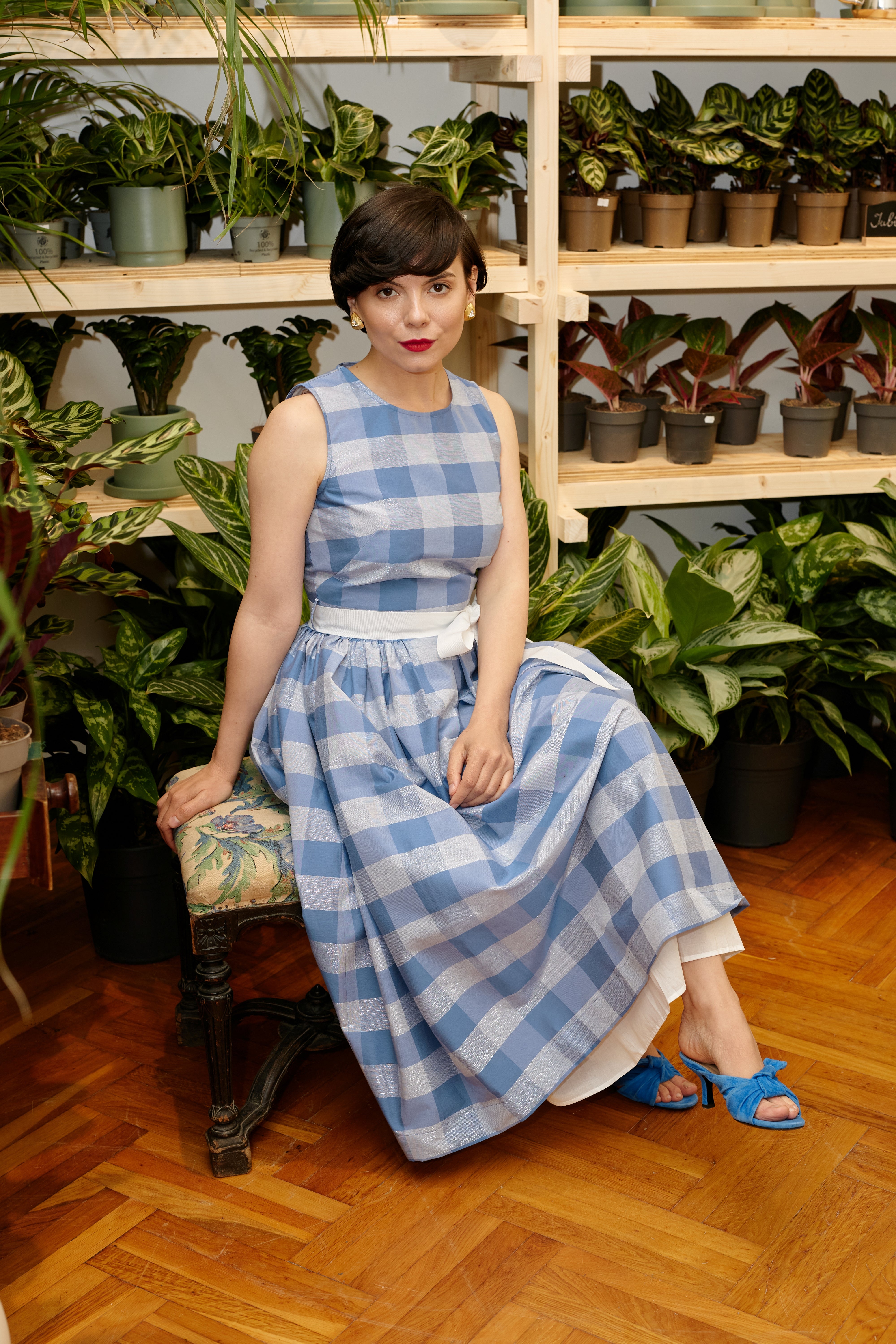 Rochie Midi in Carouri Mari Bleu