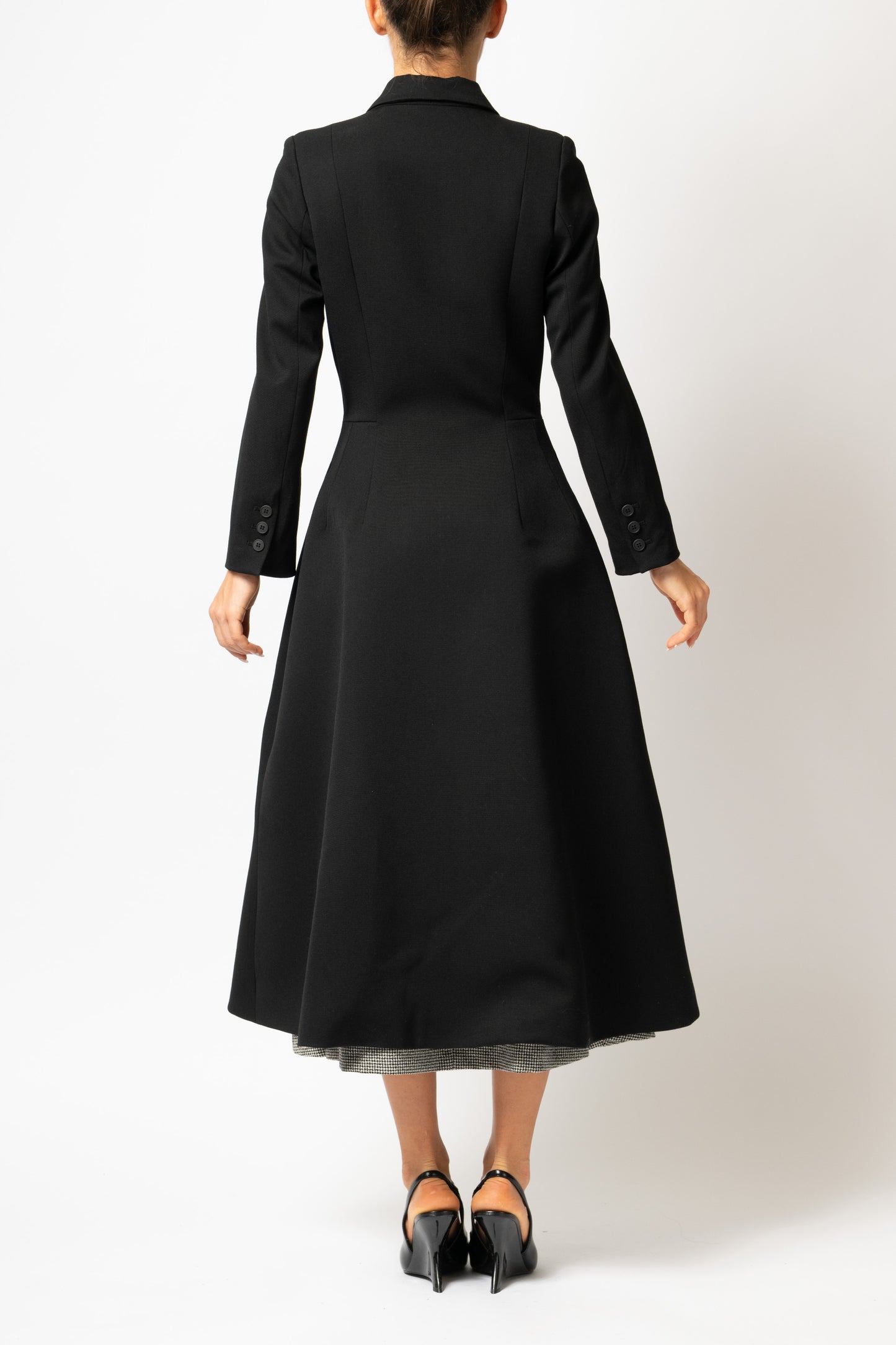 Palton Cambrat Tip Clopot din Stofa de Lana, Negru