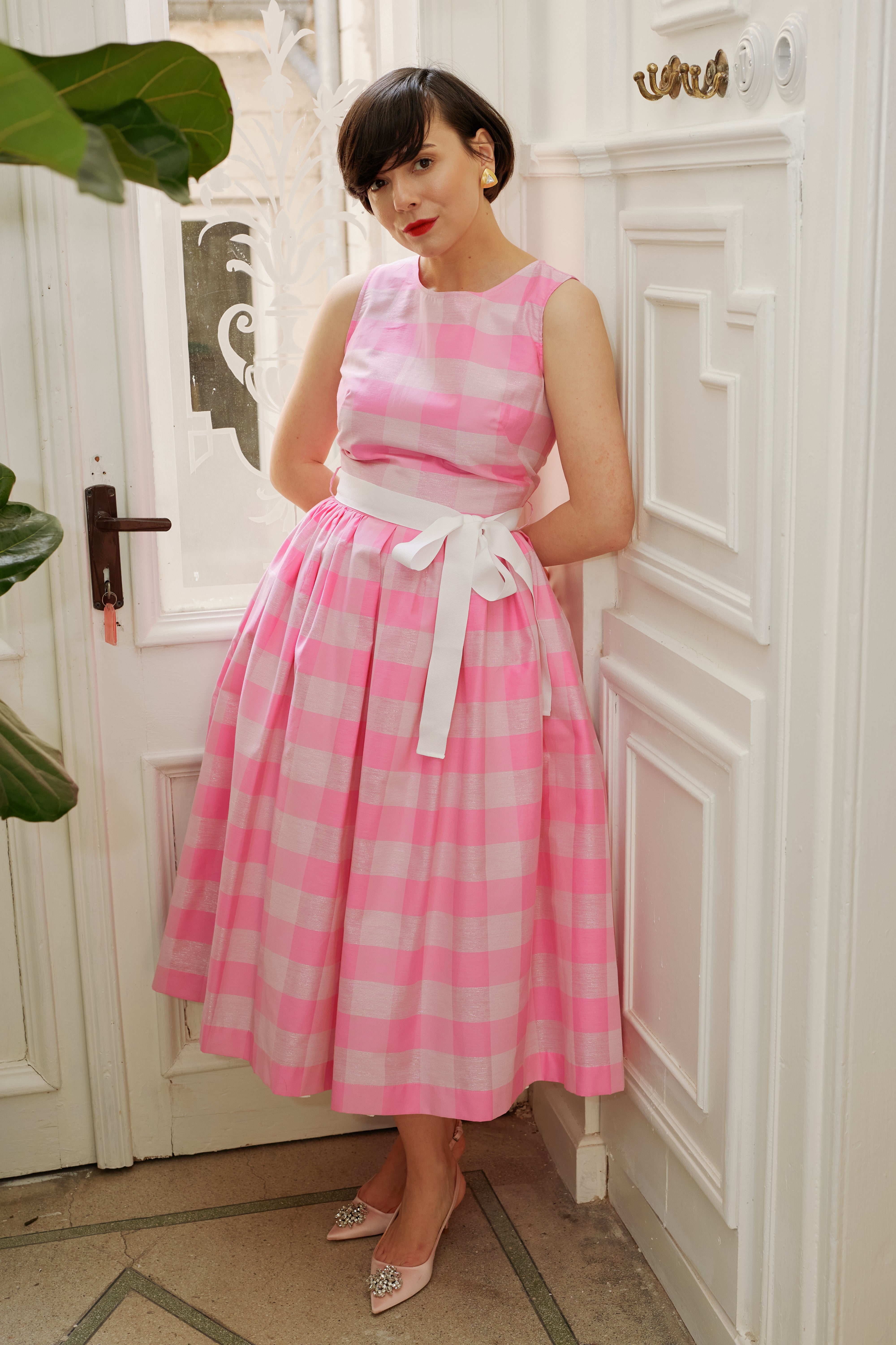 Rochie Midi in Carouri Mari Roz