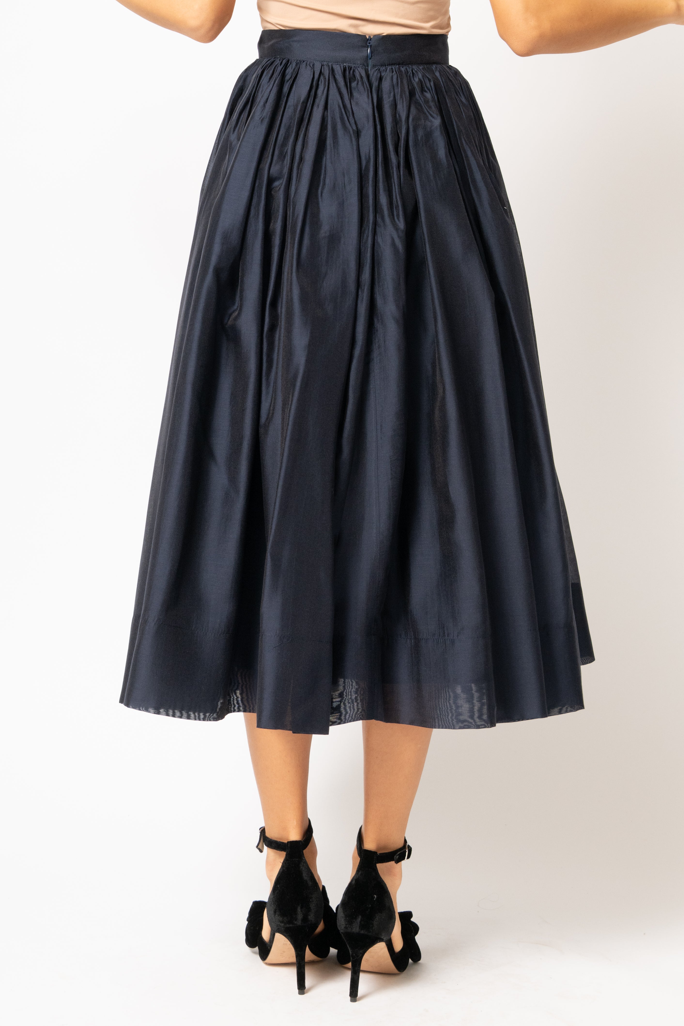 Fusta Midi Ampla din Organza de Viscoza, Bleumarin