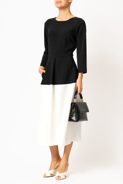 Rochie Office Midi din Viscoza, Negru cu Alb