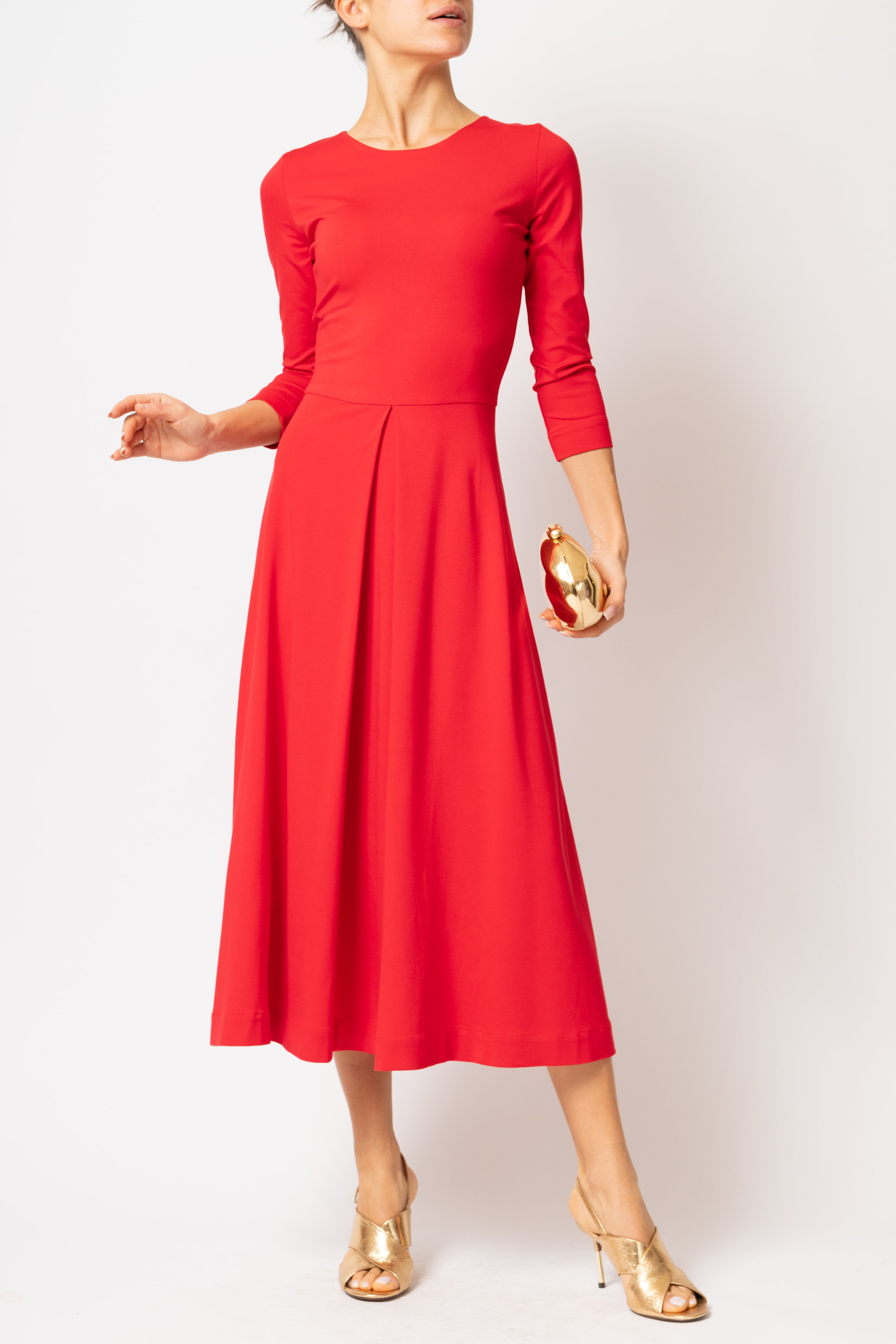 Rochie Midi, din Jerse de Viscoza, Rosie