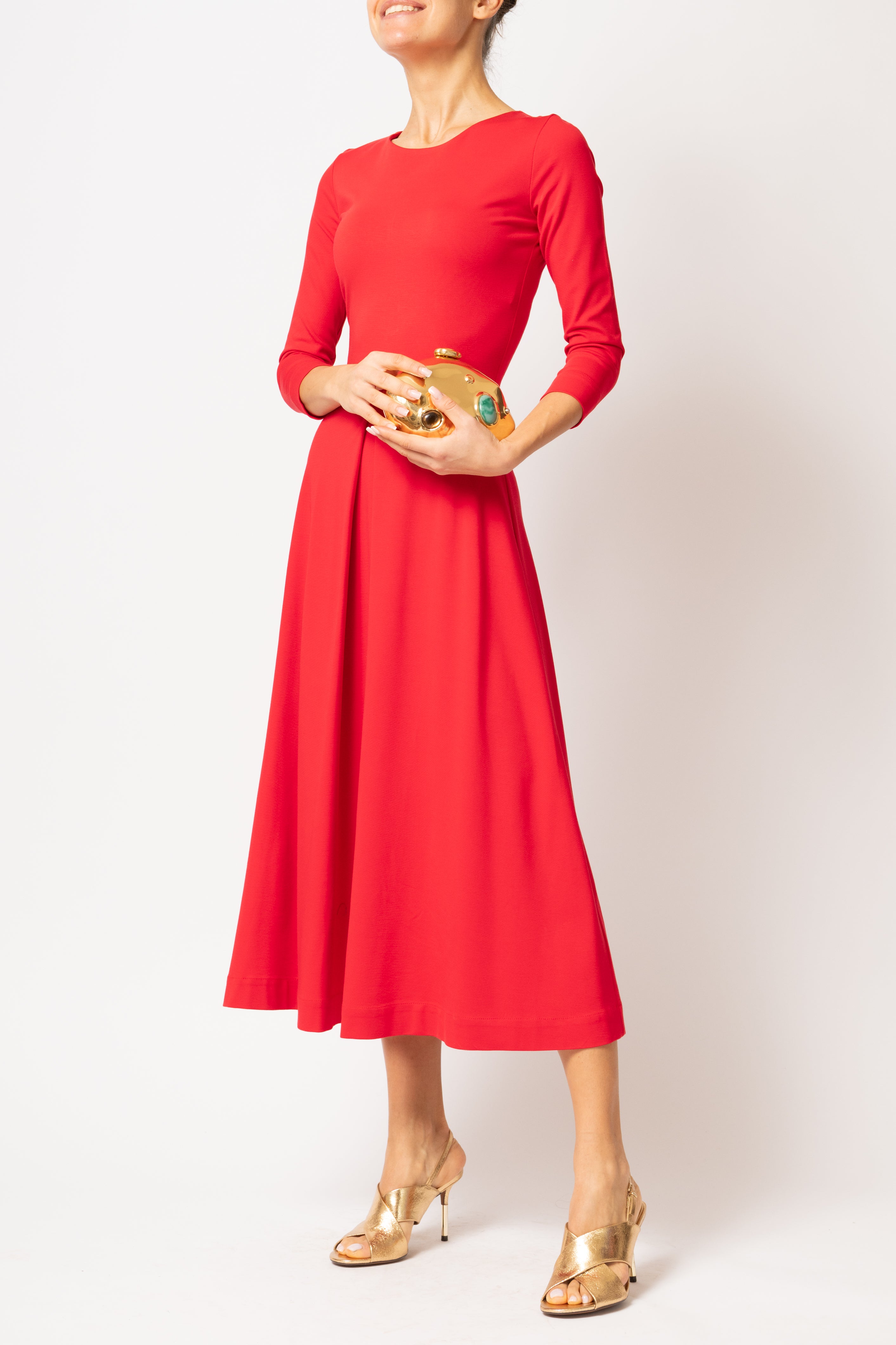 Rochie Midi, din Jerse de Viscoza, Rosie