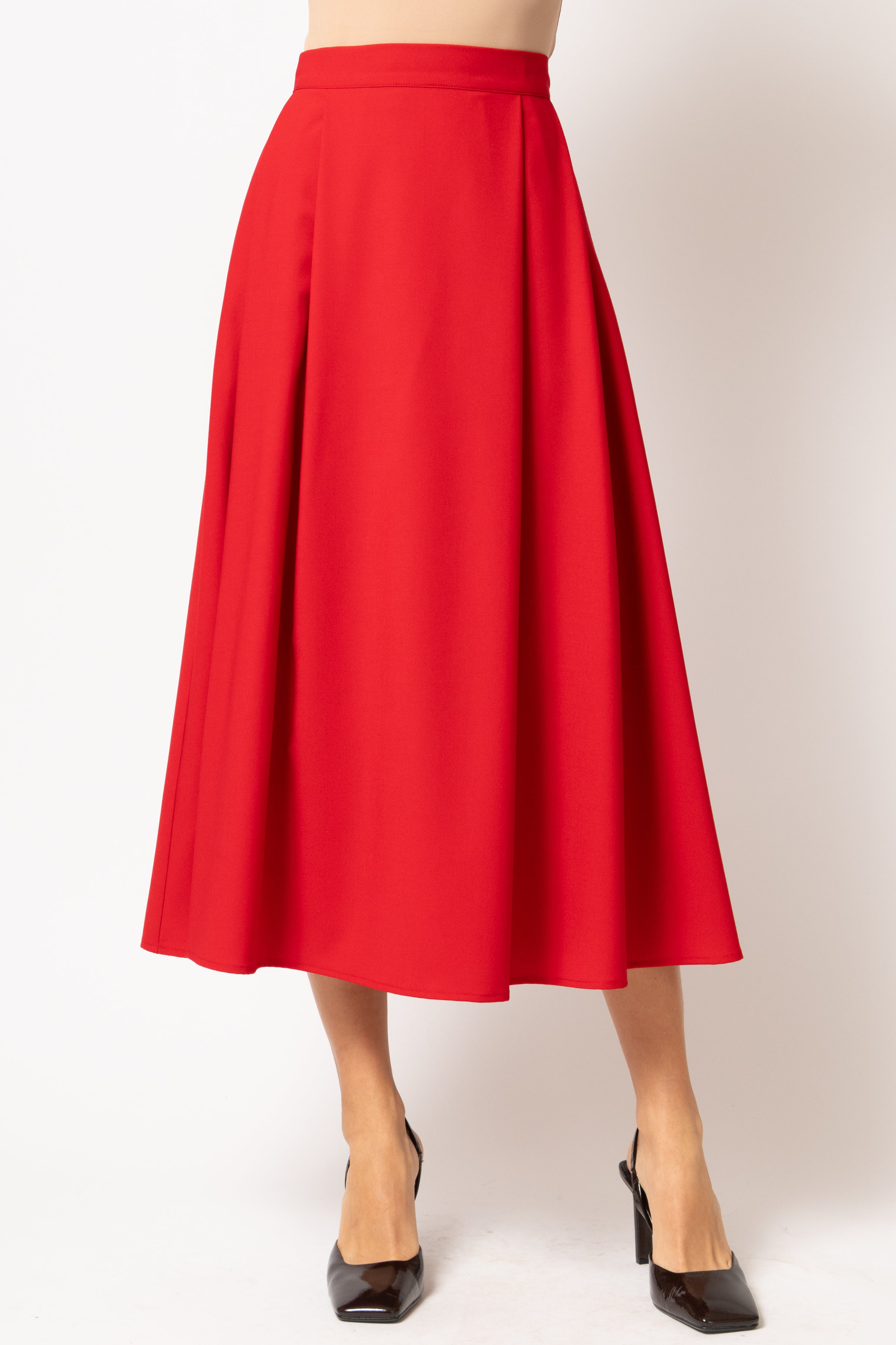 Fusta Midi Ampla din Viscoza, Rosie