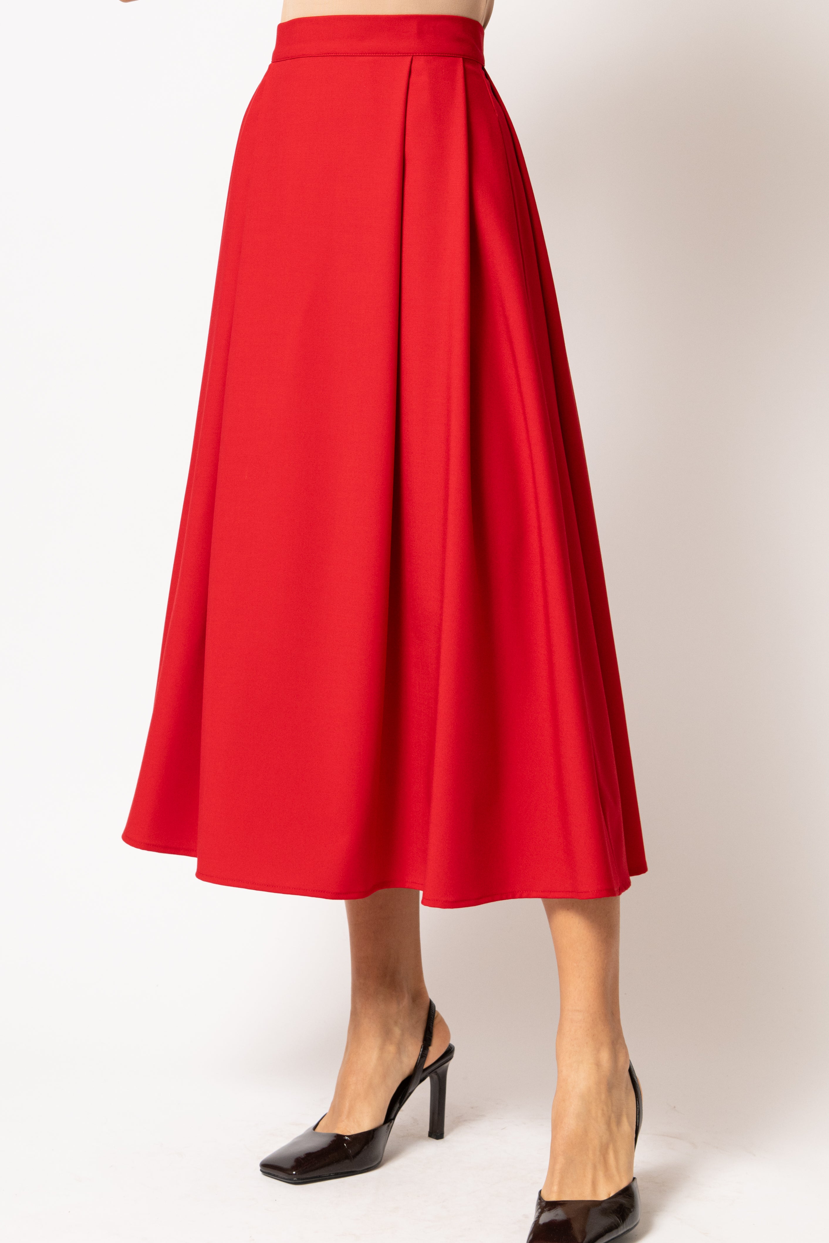 Fusta Midi Ampla din Viscoza, Rosie