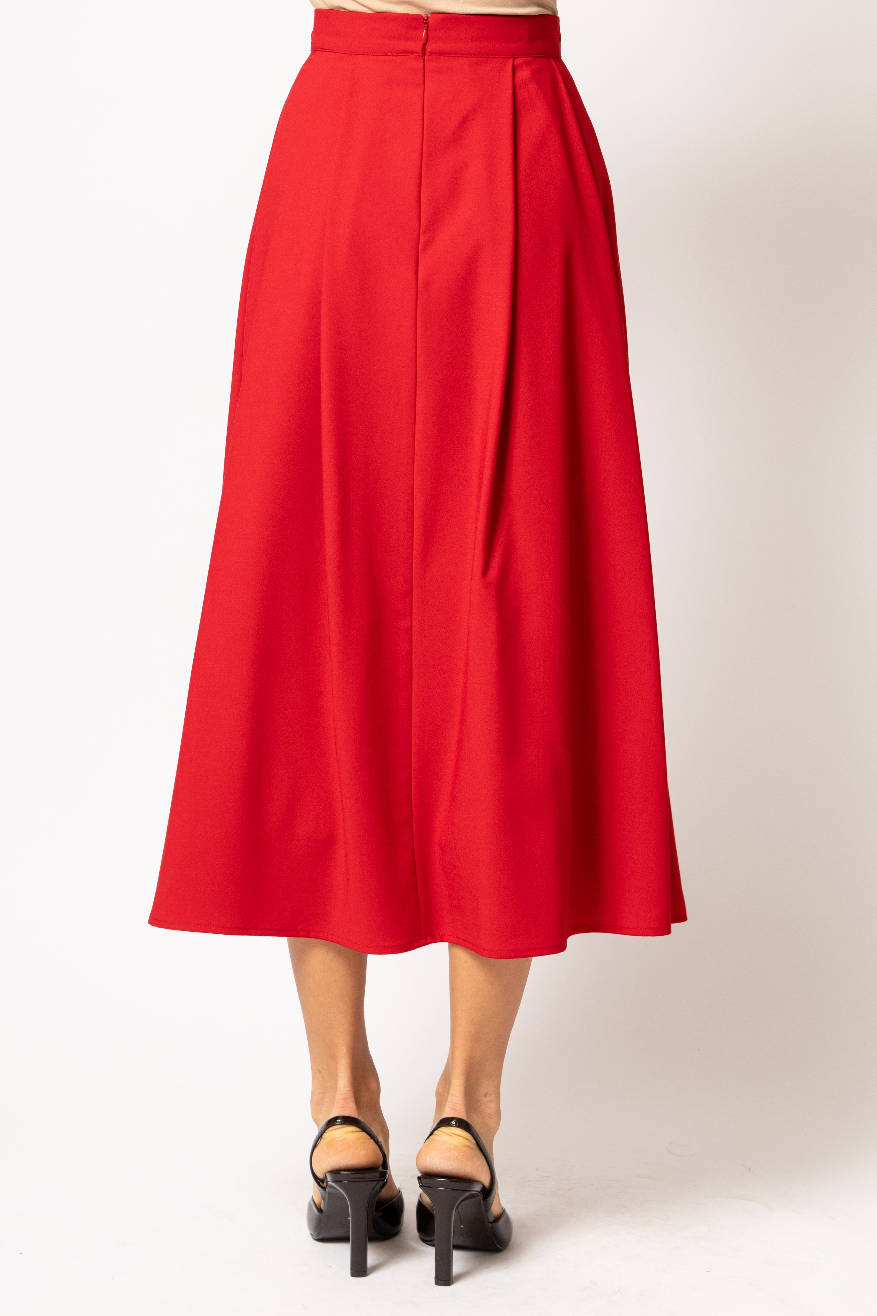 Fusta Midi Ampla din Viscoza, Rosie