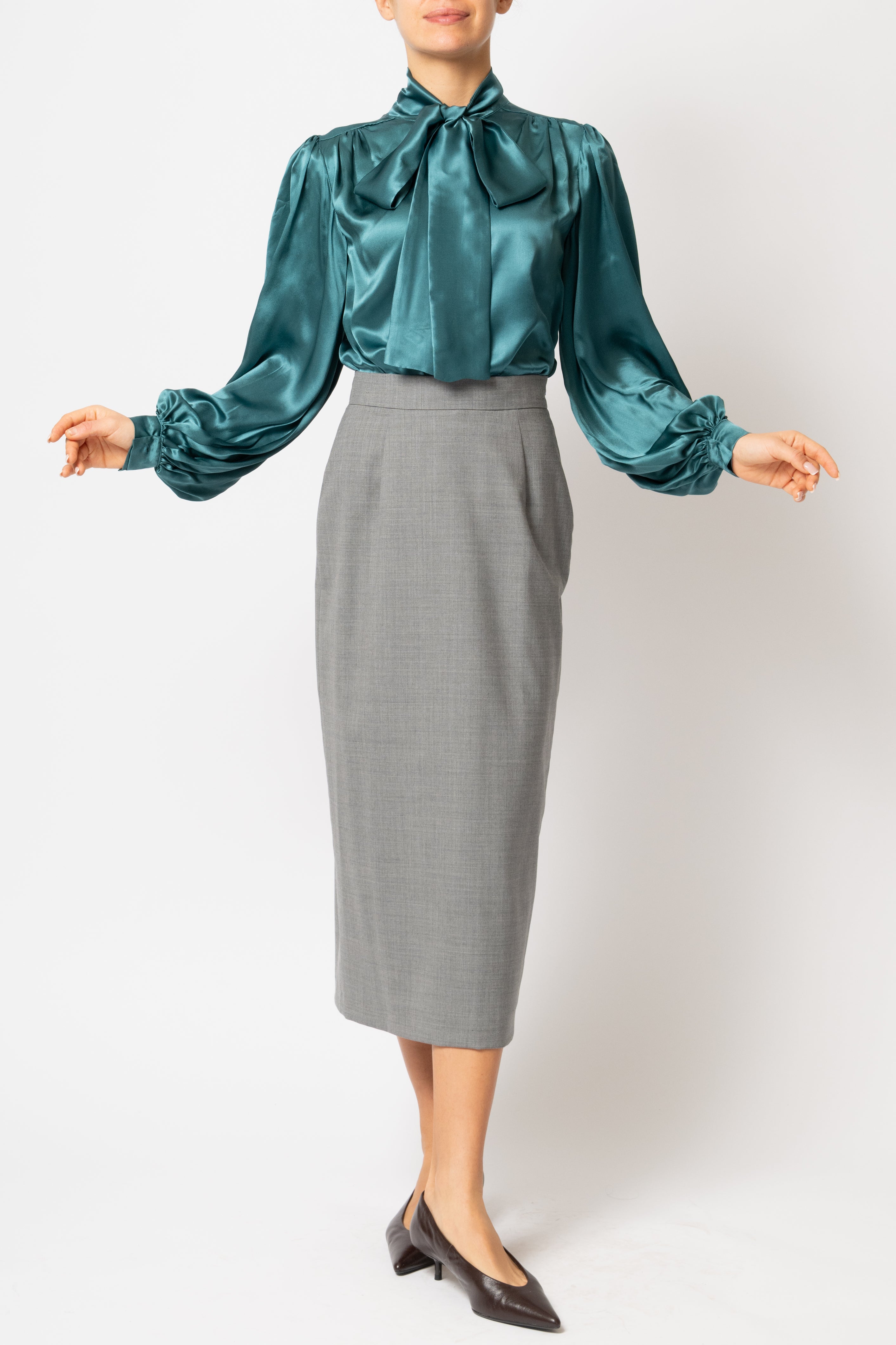 Bluza cu Funda Esarfa la Gat din Matase Verde