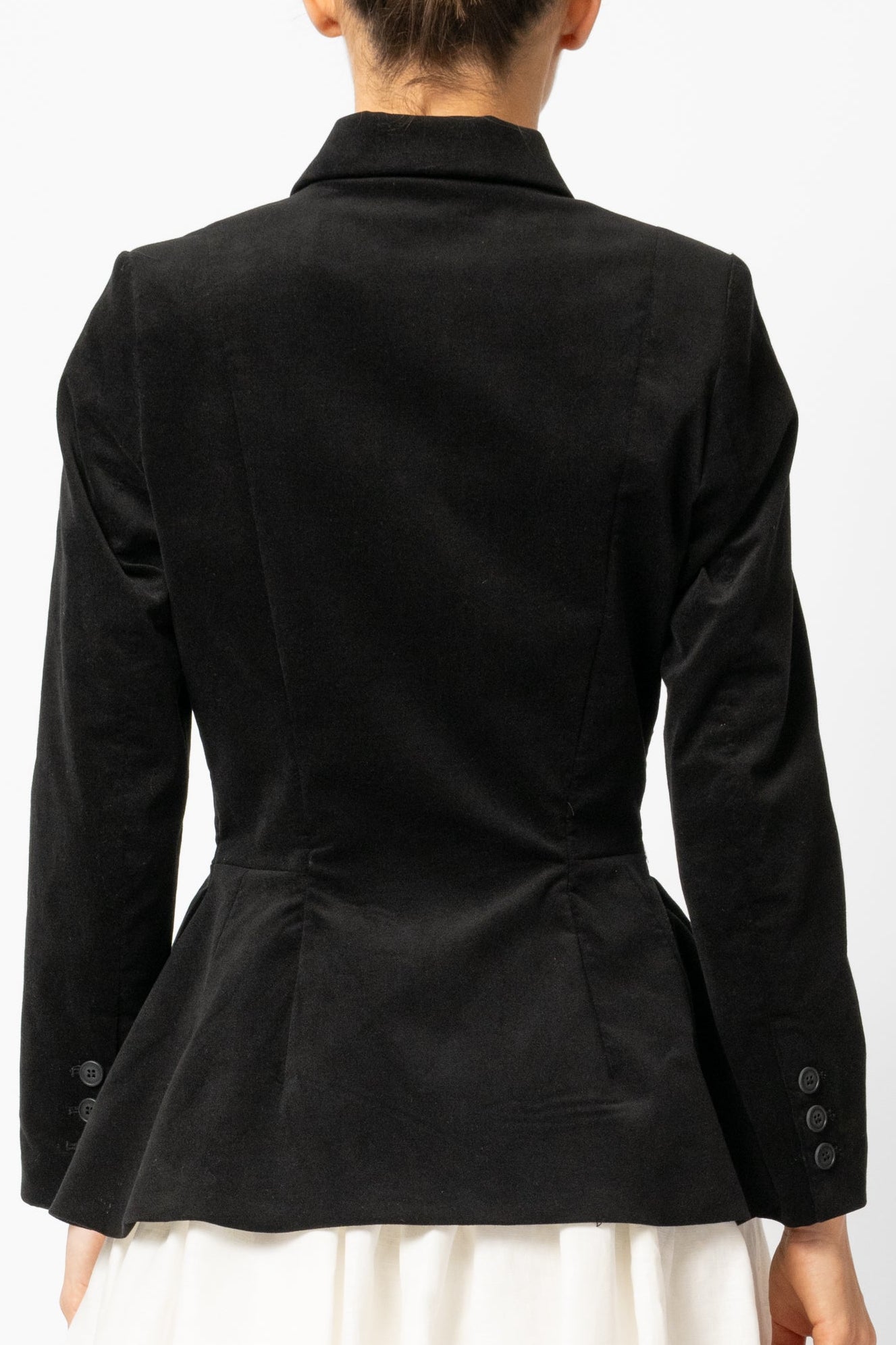 Sacou cu Guler cu Revere din Catifea de Bumbac, Negru