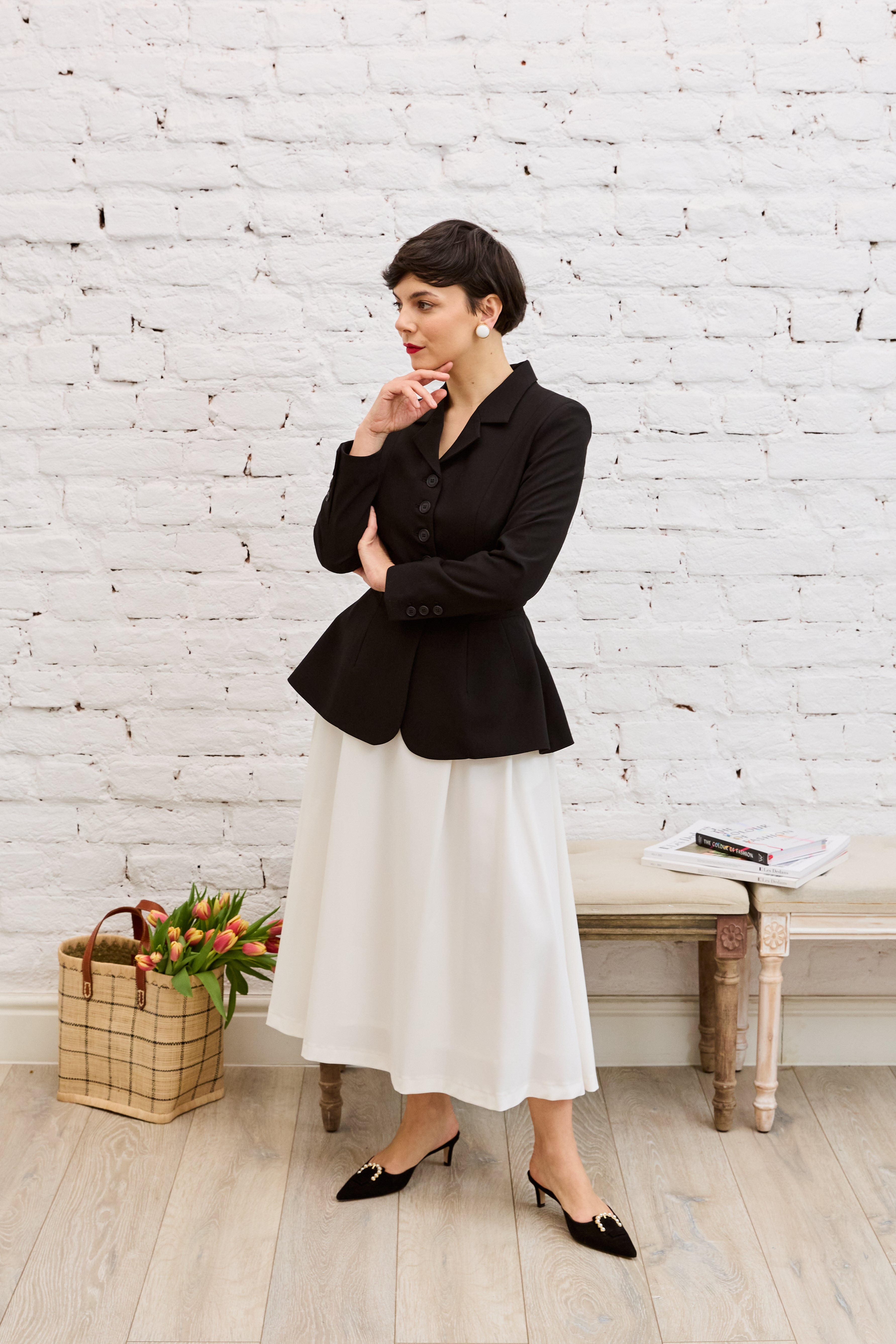 Sacou din Viscoza, Negru, Cambrat