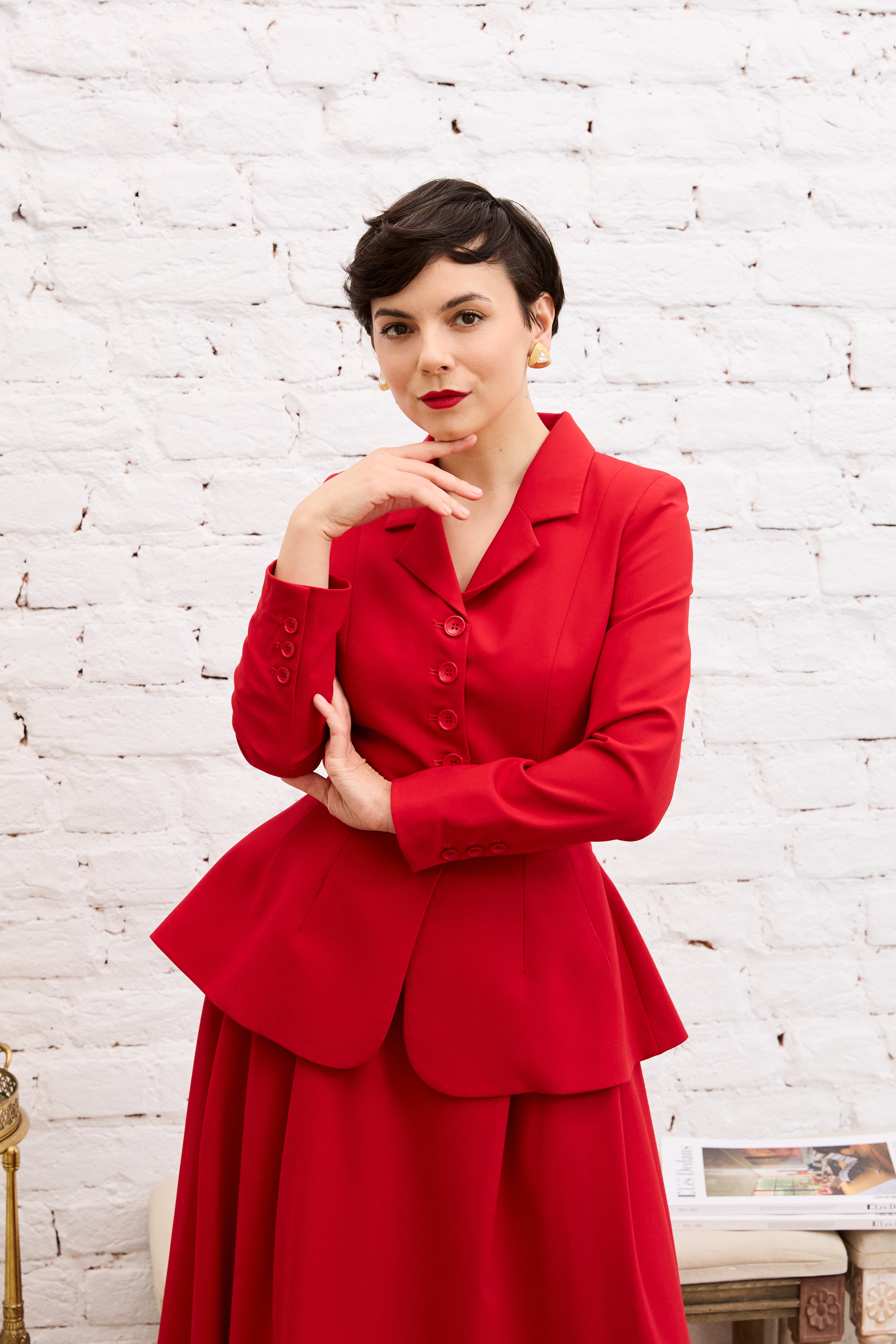 Sacou din Viscoza, Rosu, Cambrat