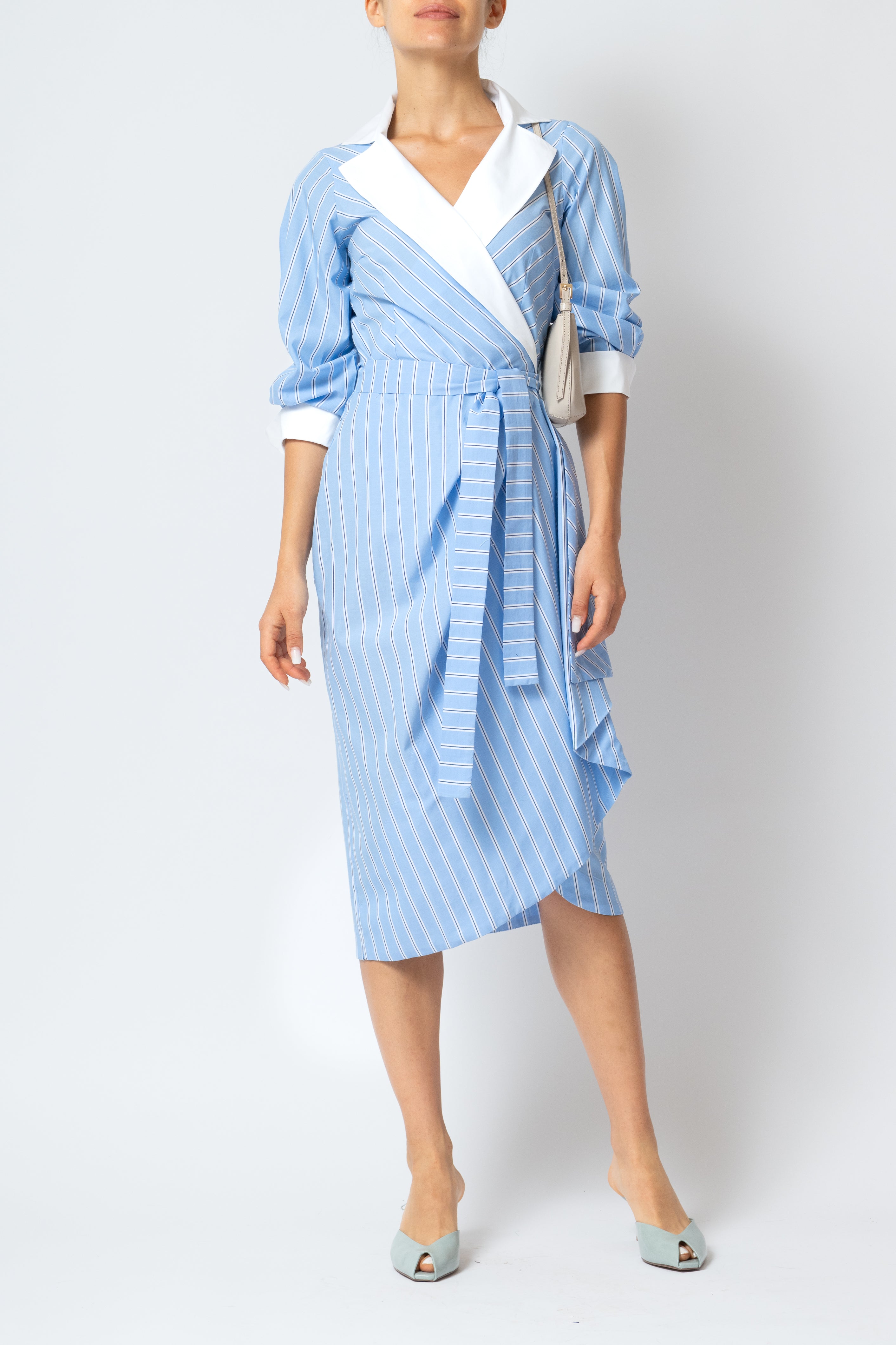 Rochie Midi Cambrata din Poplin, Bleu