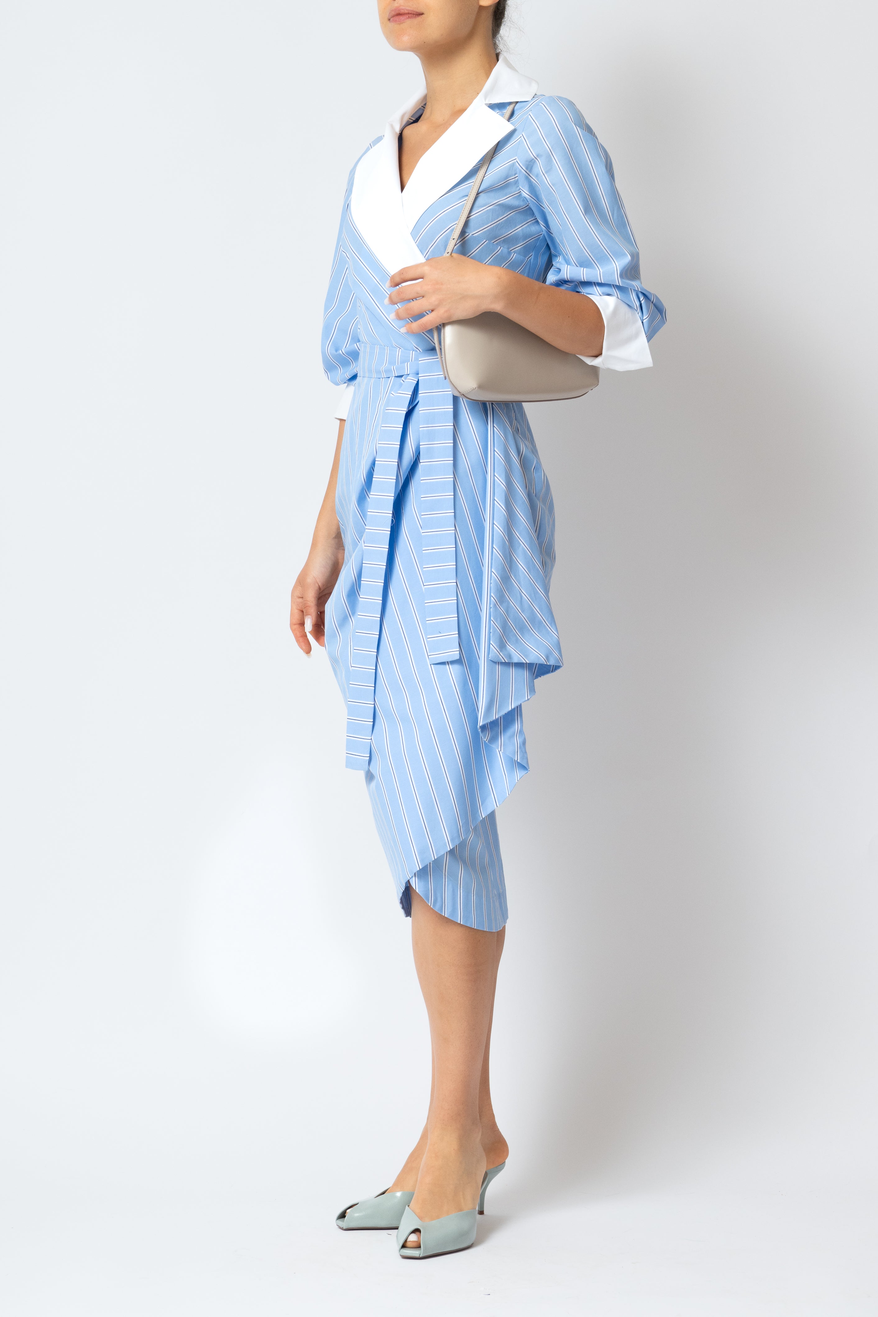 Rochie Midi Cambrata din Poplin, Bleu