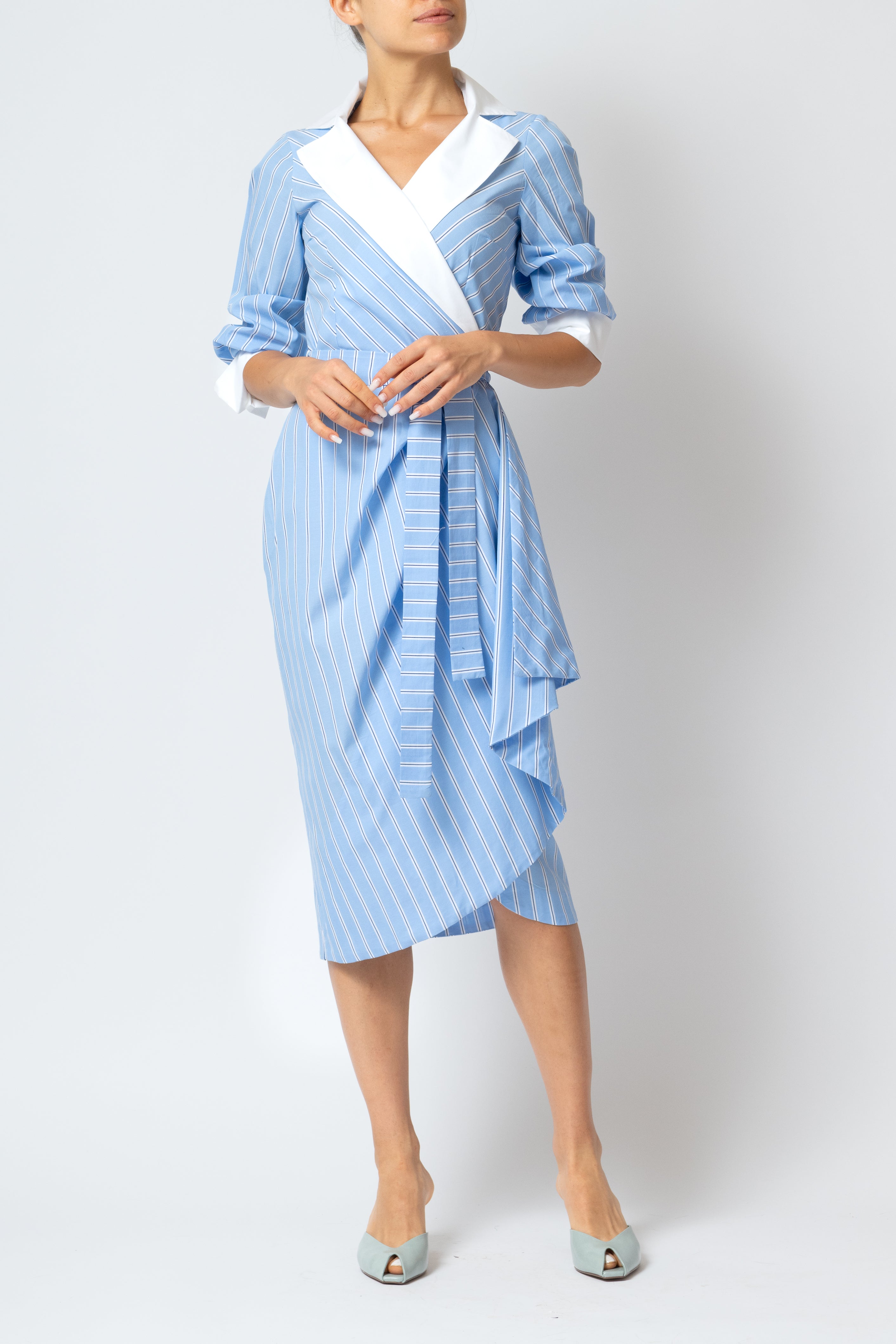 Rochie Midi Cambrata din Poplin, Bleu