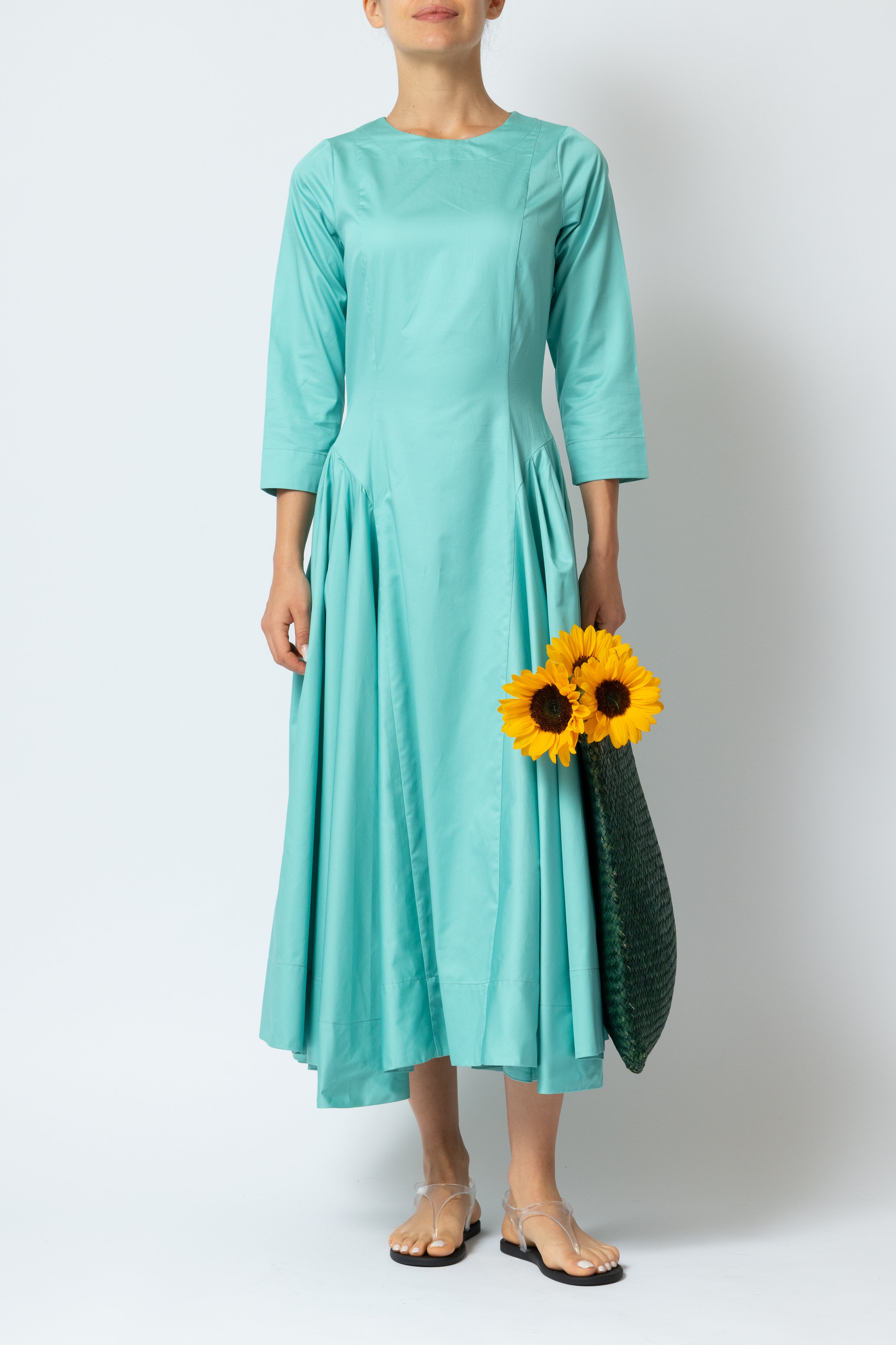 Midi Clos Dress in Poplin, Aqua