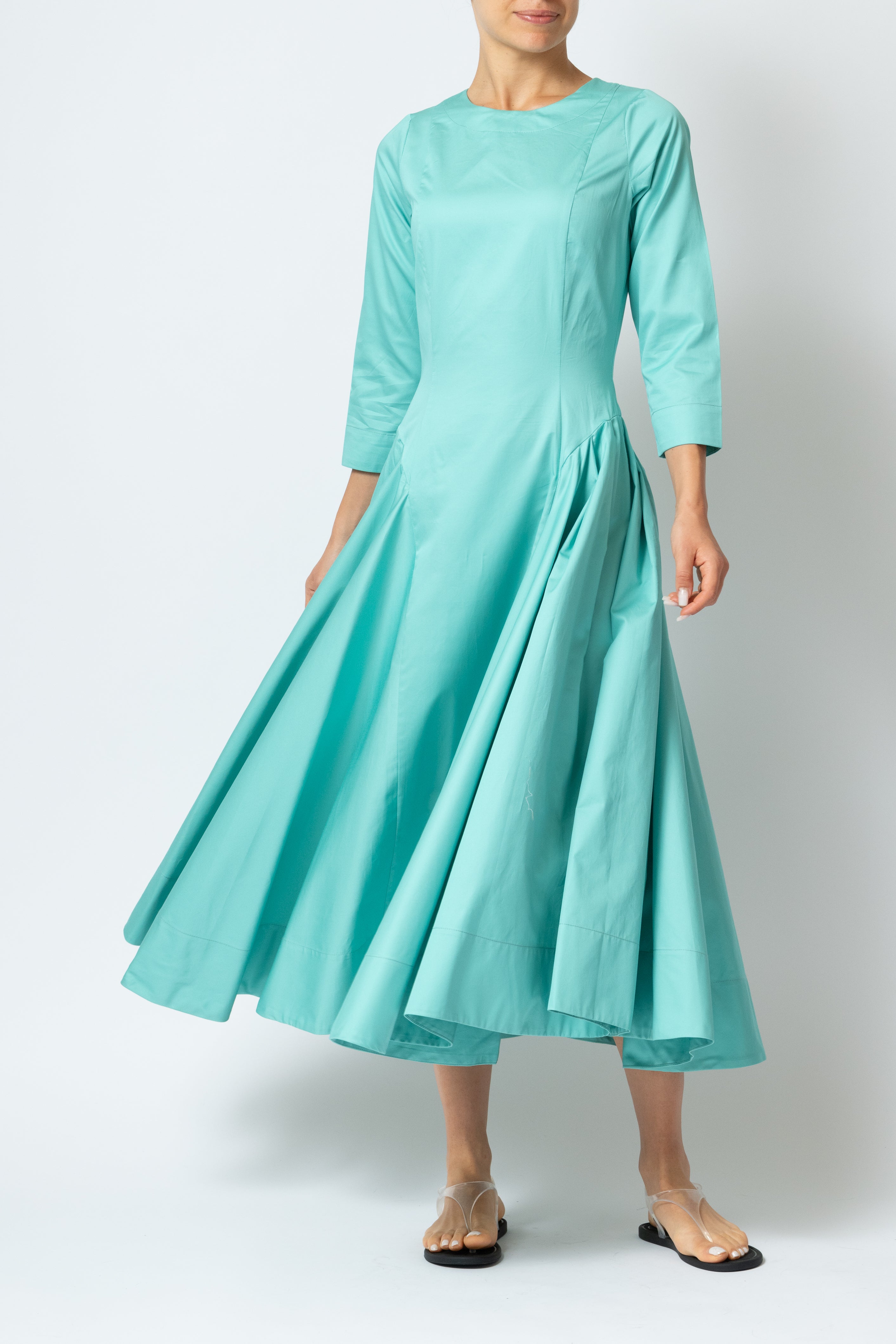 Rochie Midi Clos din Poplin, Aqua