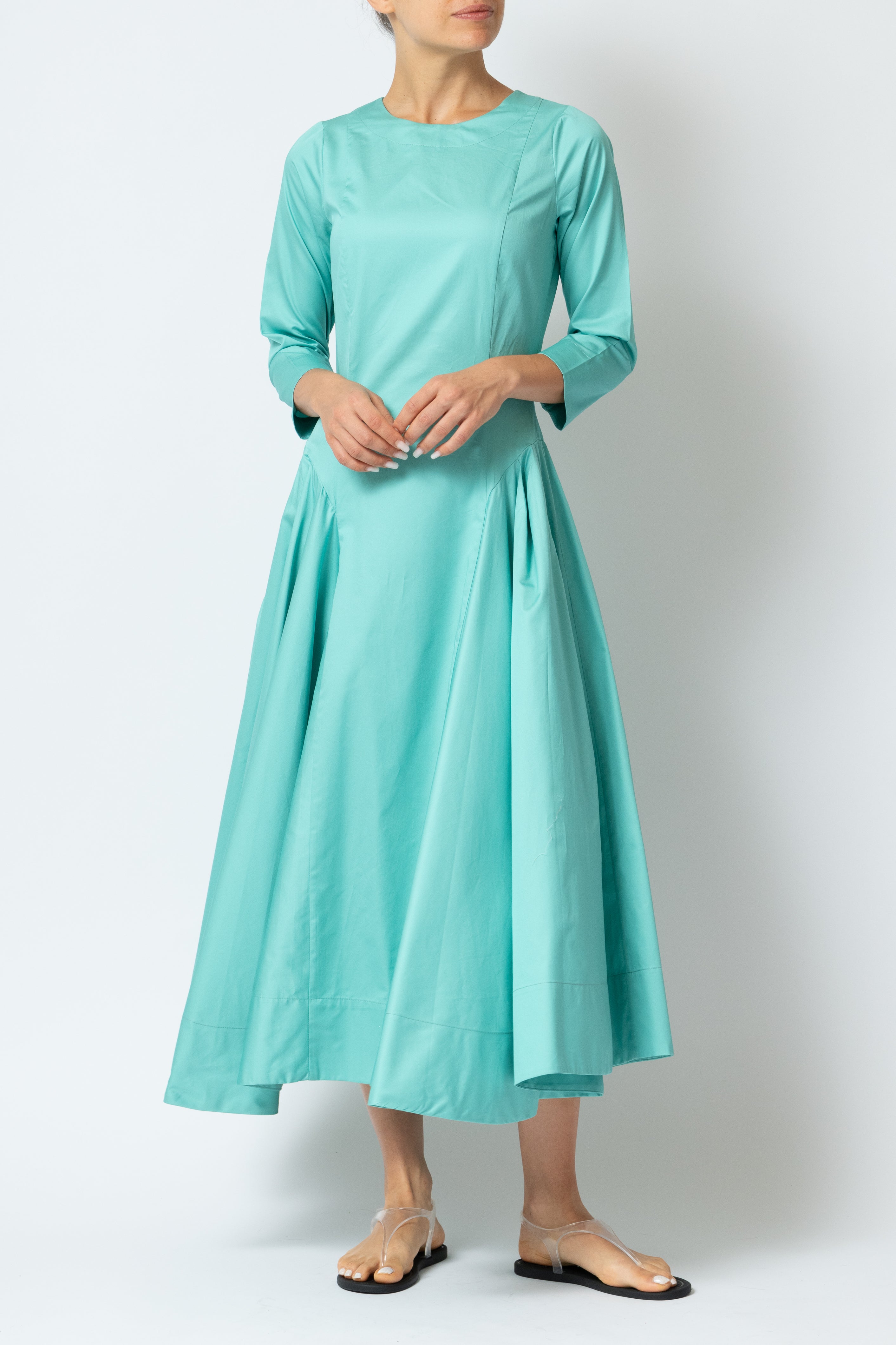 Midi Clos Dress in Poplin, Aqua