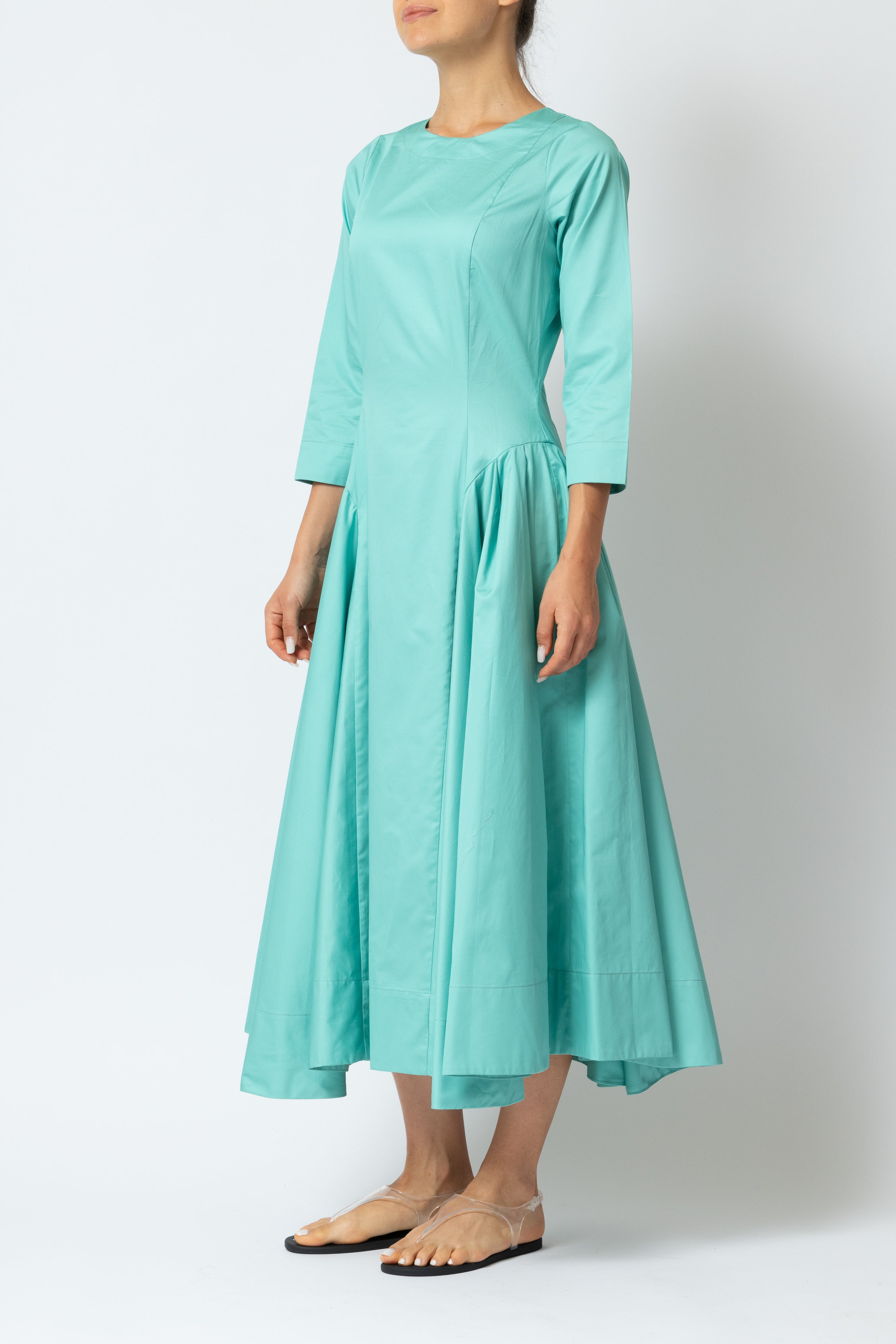 Midi Clos Dress in Poplin, Aqua