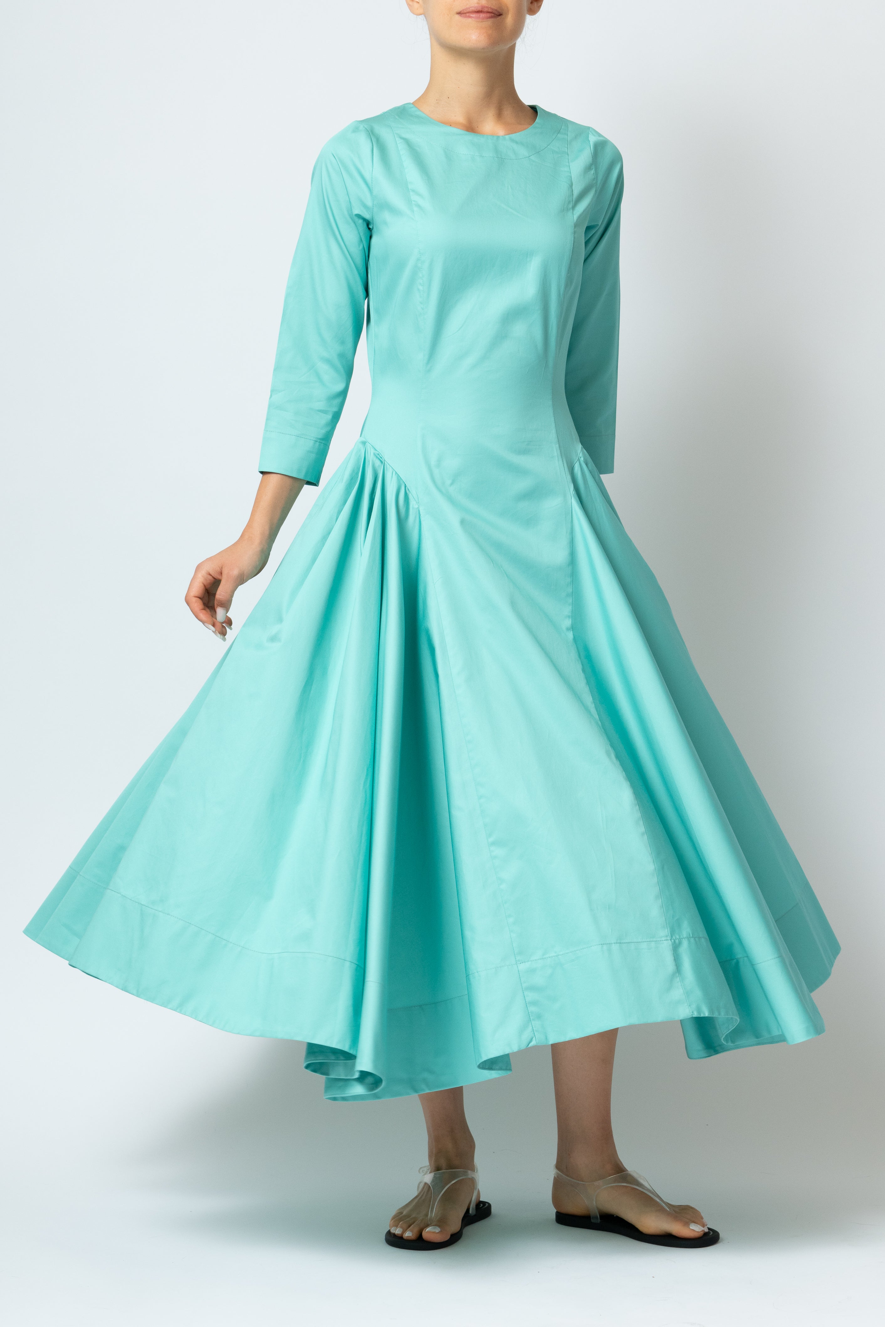 Rochie Midi Clos din Poplin, Aqua