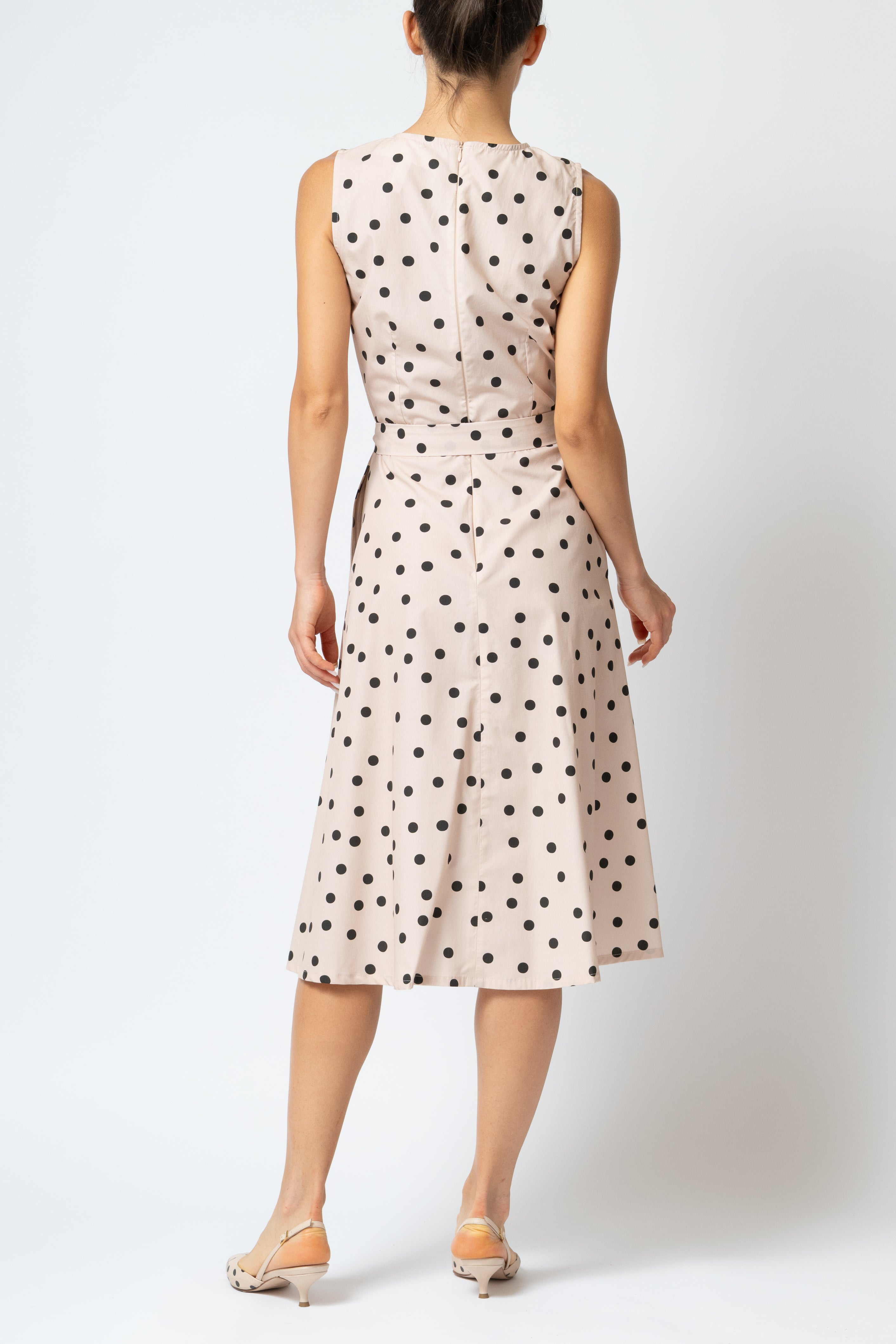 Rochie Midi fara Maneci cu Imprimeu din Poplin, Bej