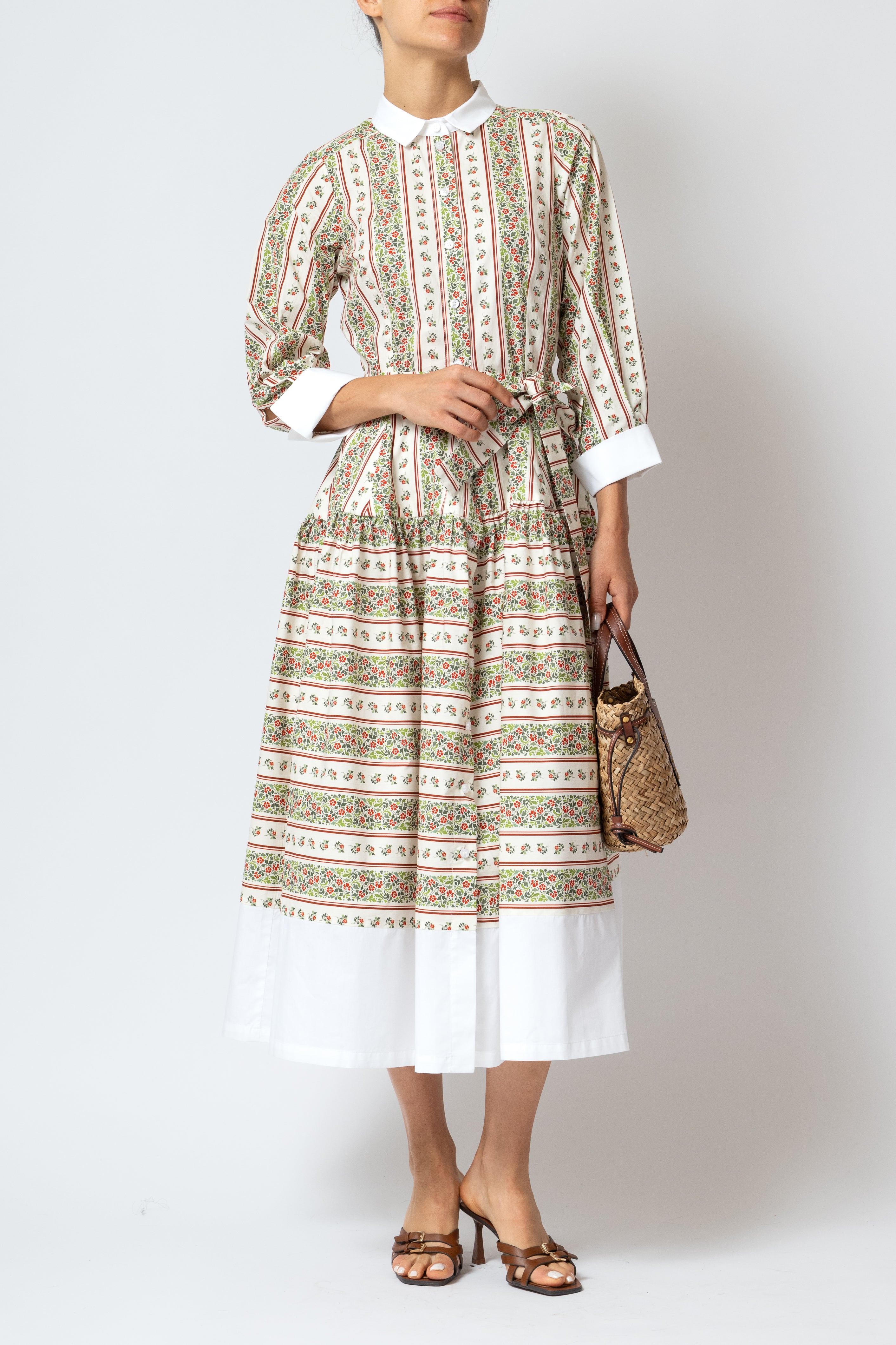 Floral Print Poplin Midi Shirt Dress, Beige