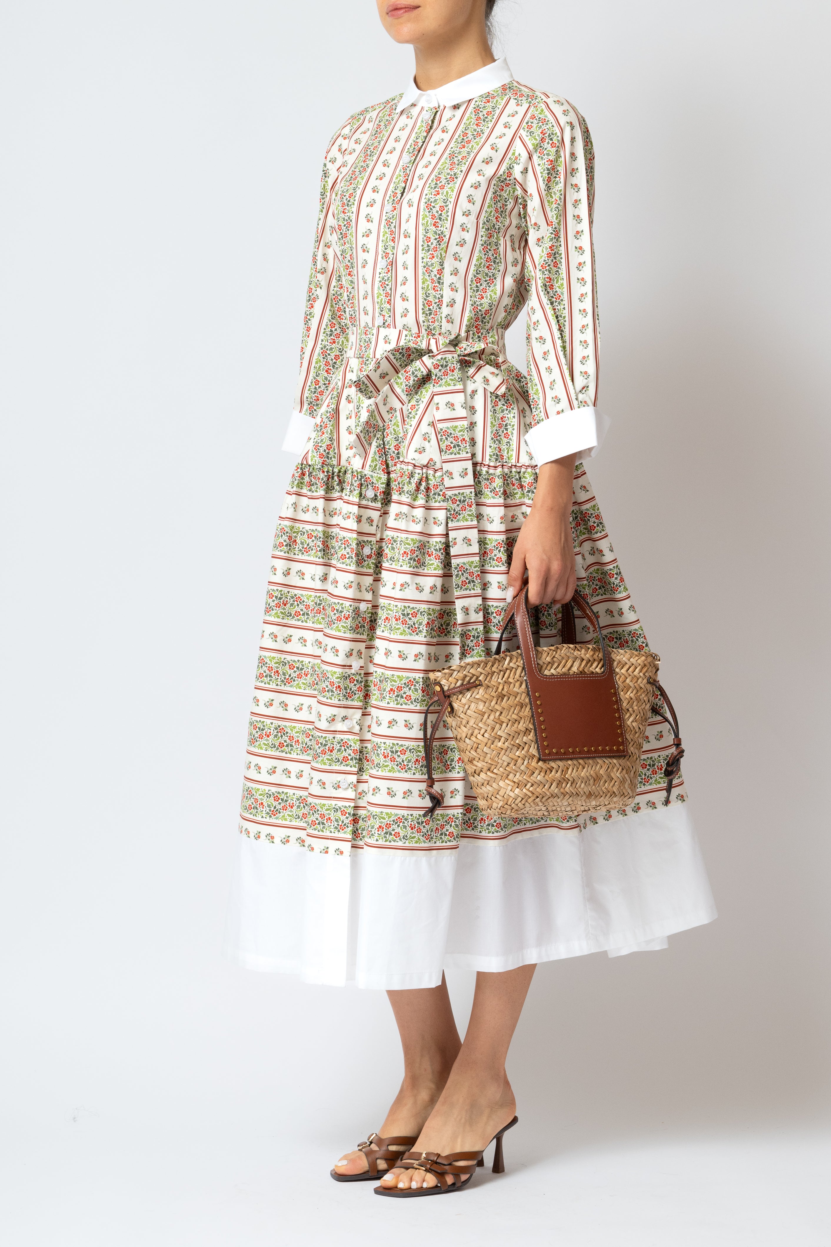 Rochie Camasa Midi cu Imprimeu Floral din Poplin, Bej