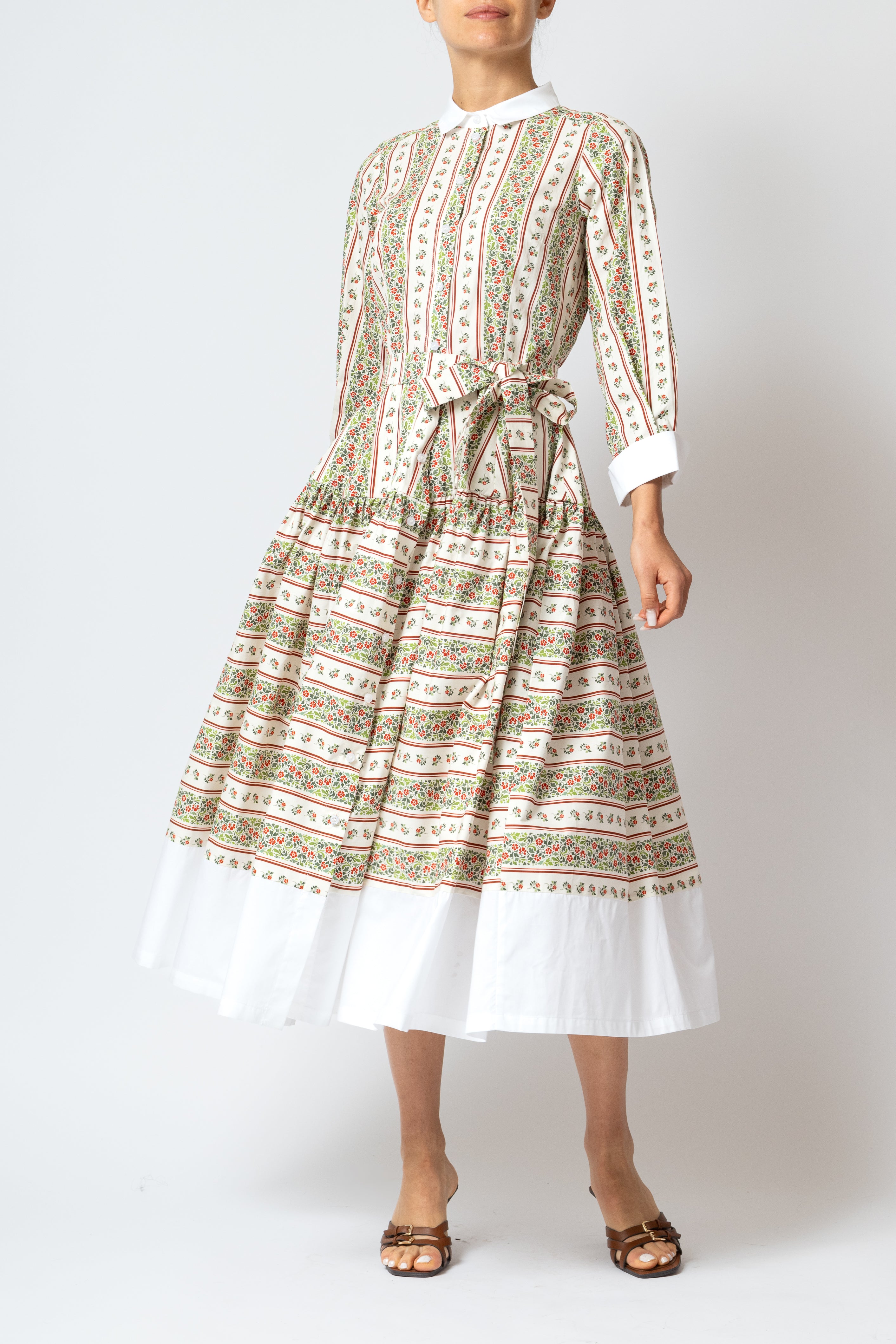 Floral Print Poplin Midi Shirt Dress, Beige