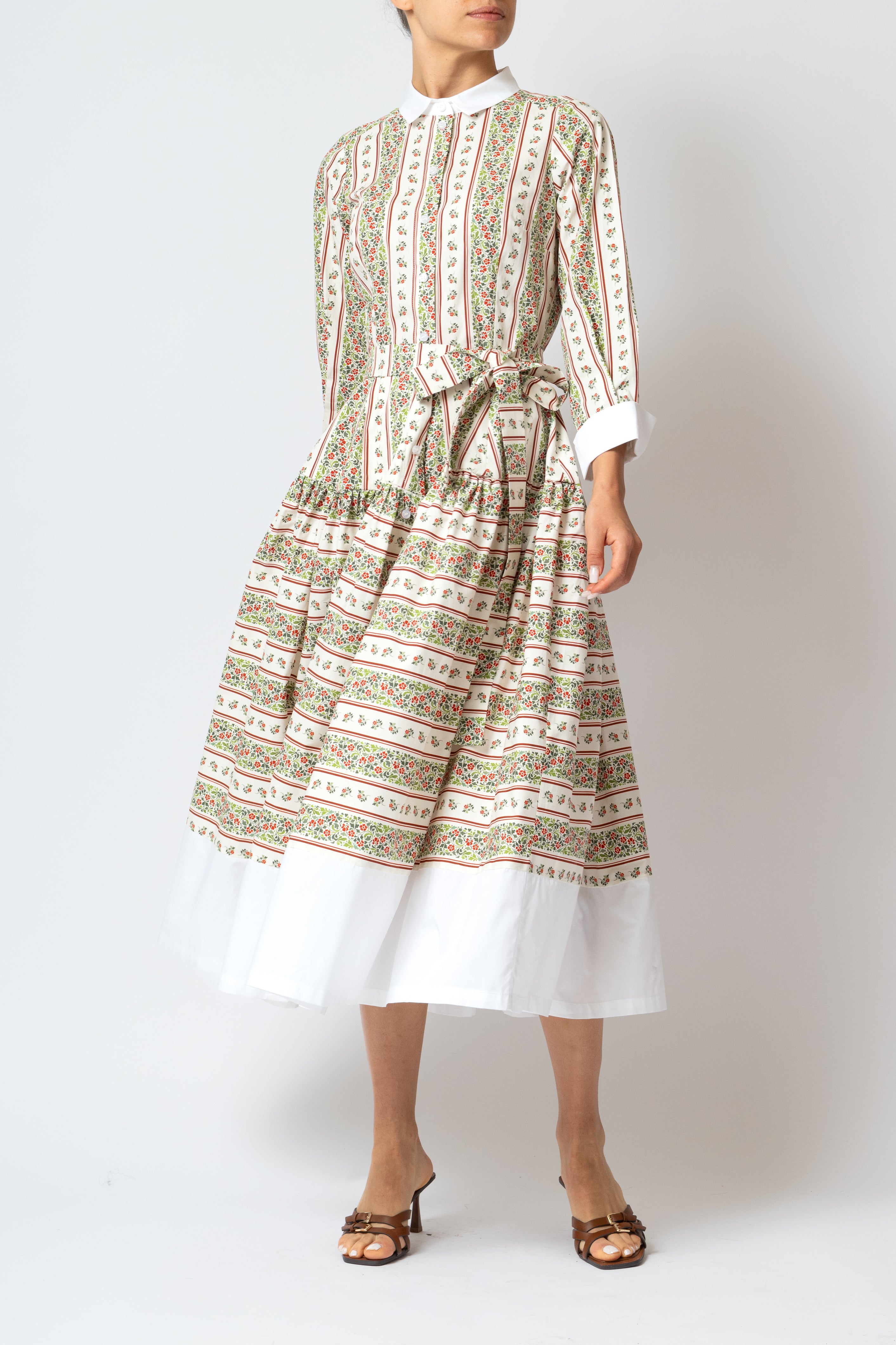 Floral Print Poplin Midi Shirt Dress, Beige