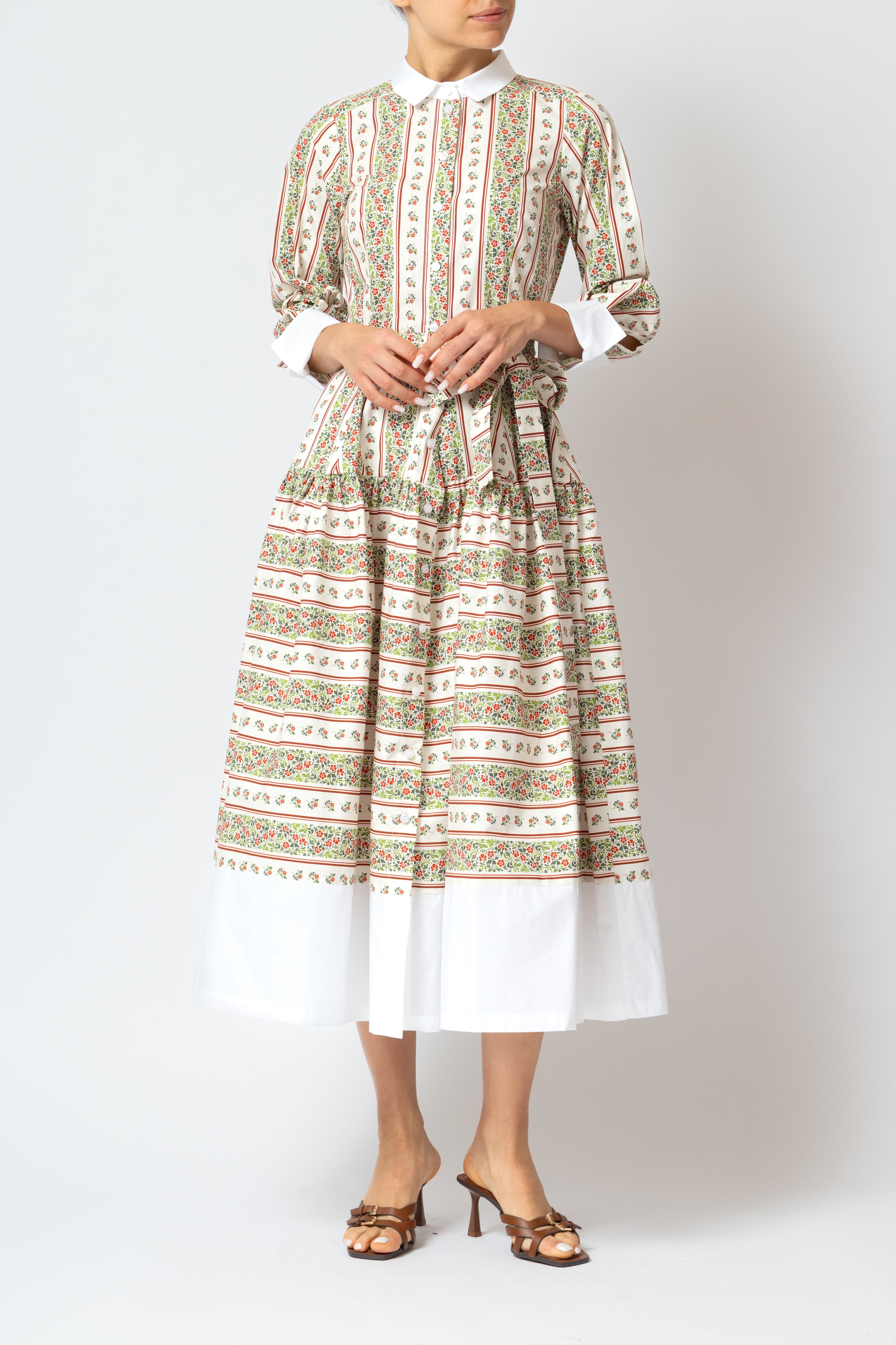 Floral Print Poplin Midi Shirt Dress, Beige