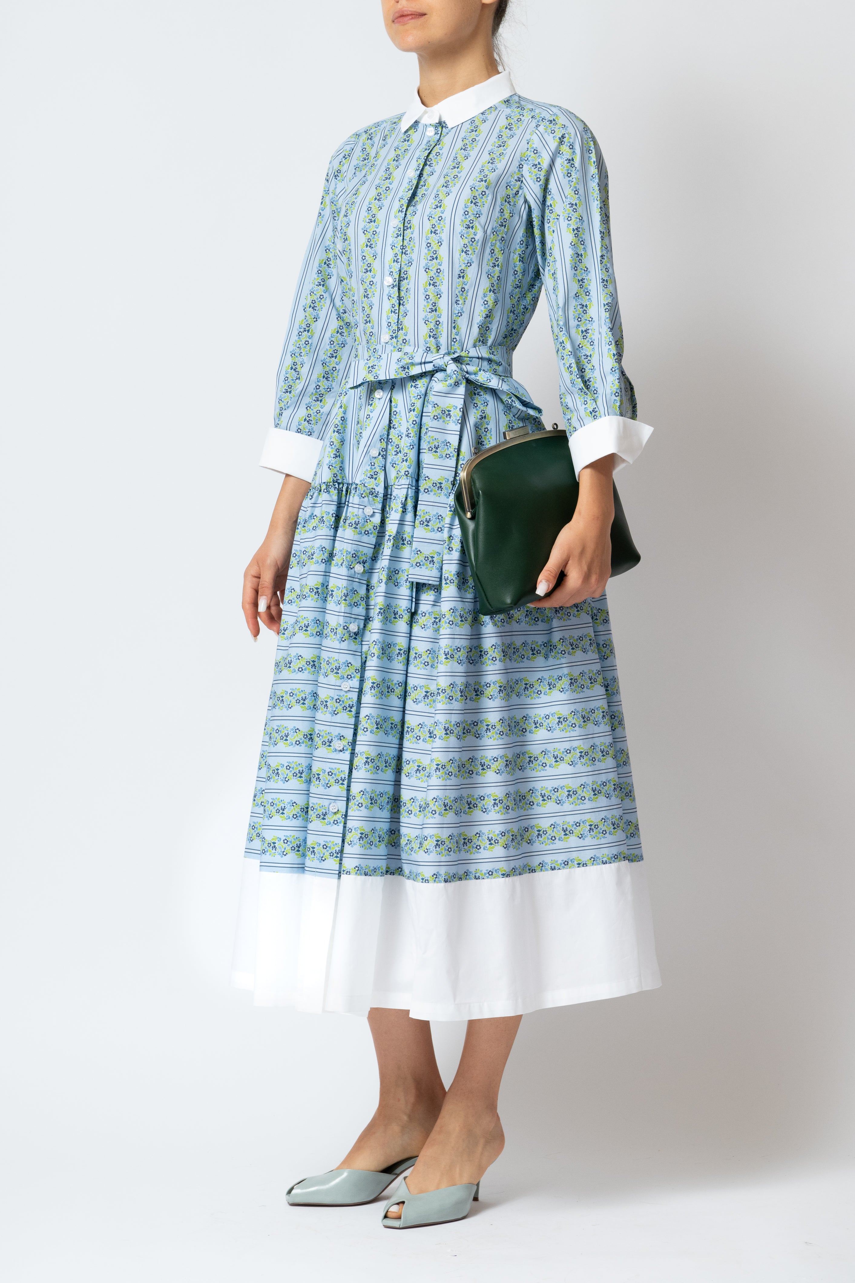 Rochie Camasa Midi cu Imprimeu Floral din Poplin, Bleu