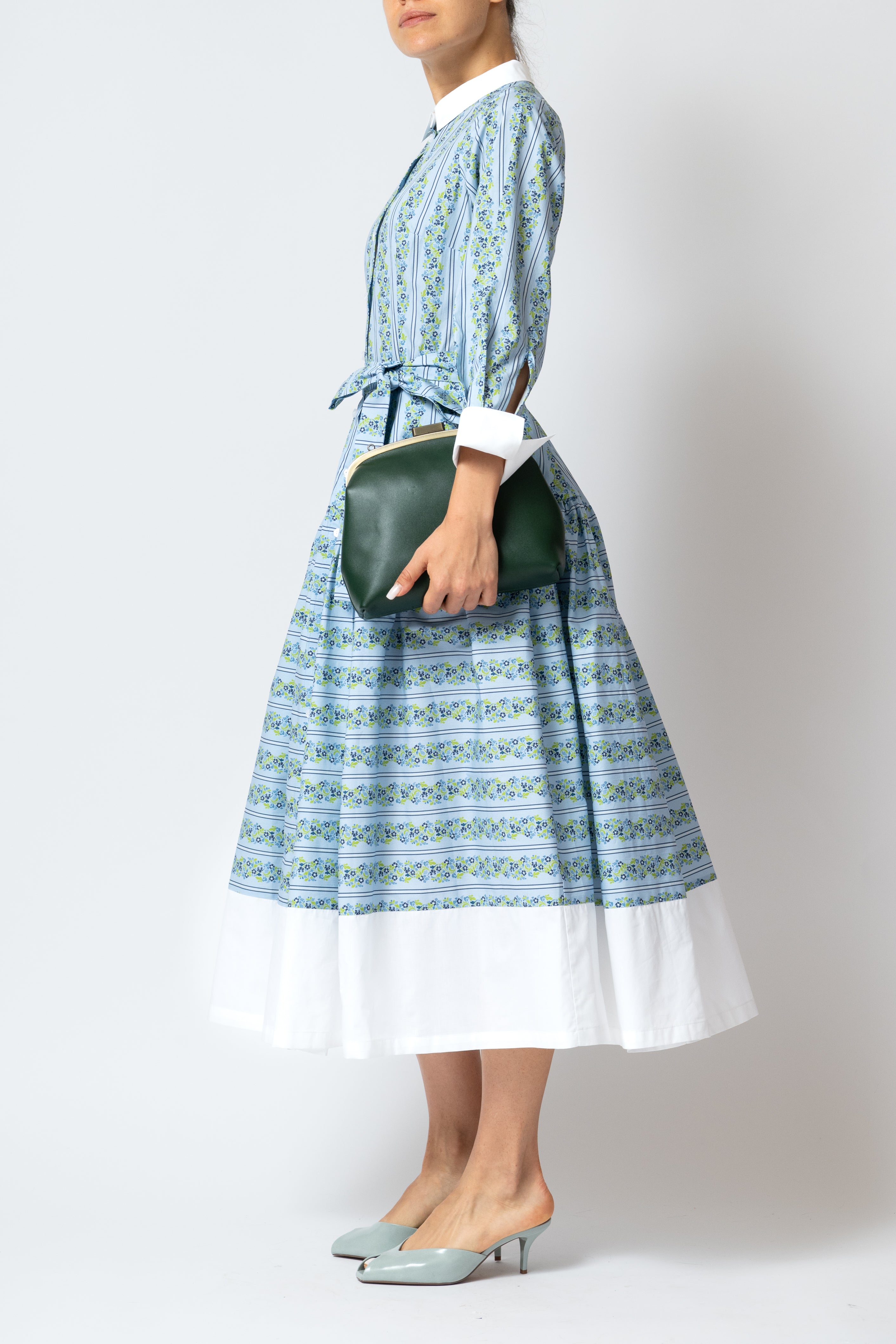 Rochie Camasa Midi cu Imprimeu Floral din Poplin, Bleu