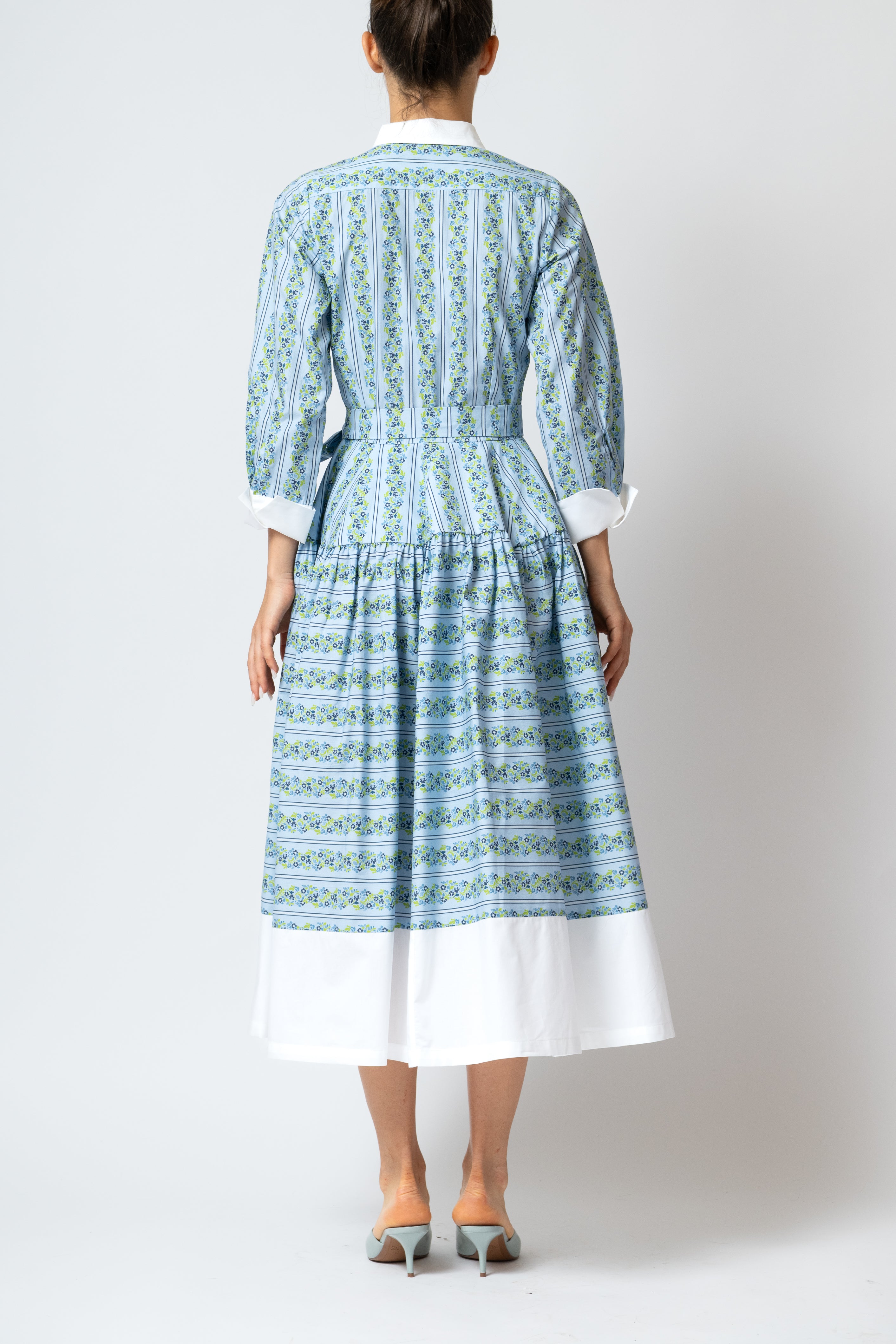 Rochie Camasa Midi cu Imprimeu Floral din Poplin, Bleu