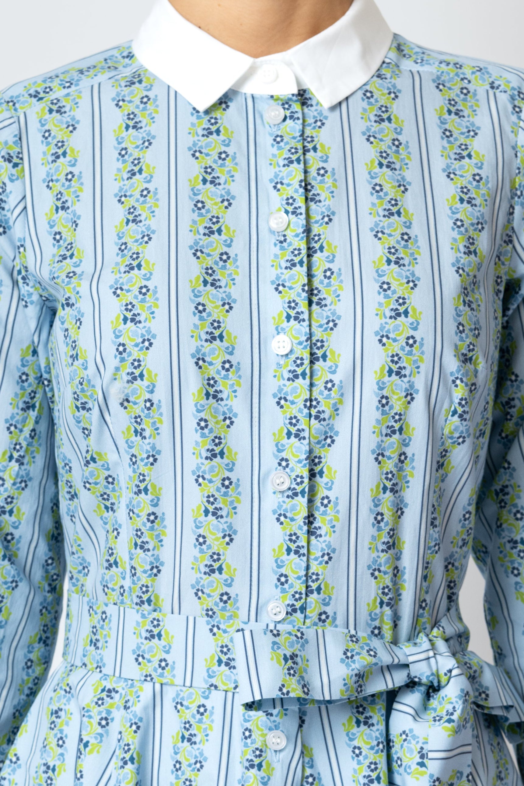 Rochie Camasa Midi cu Imprimeu Floral din Poplin, Bleu