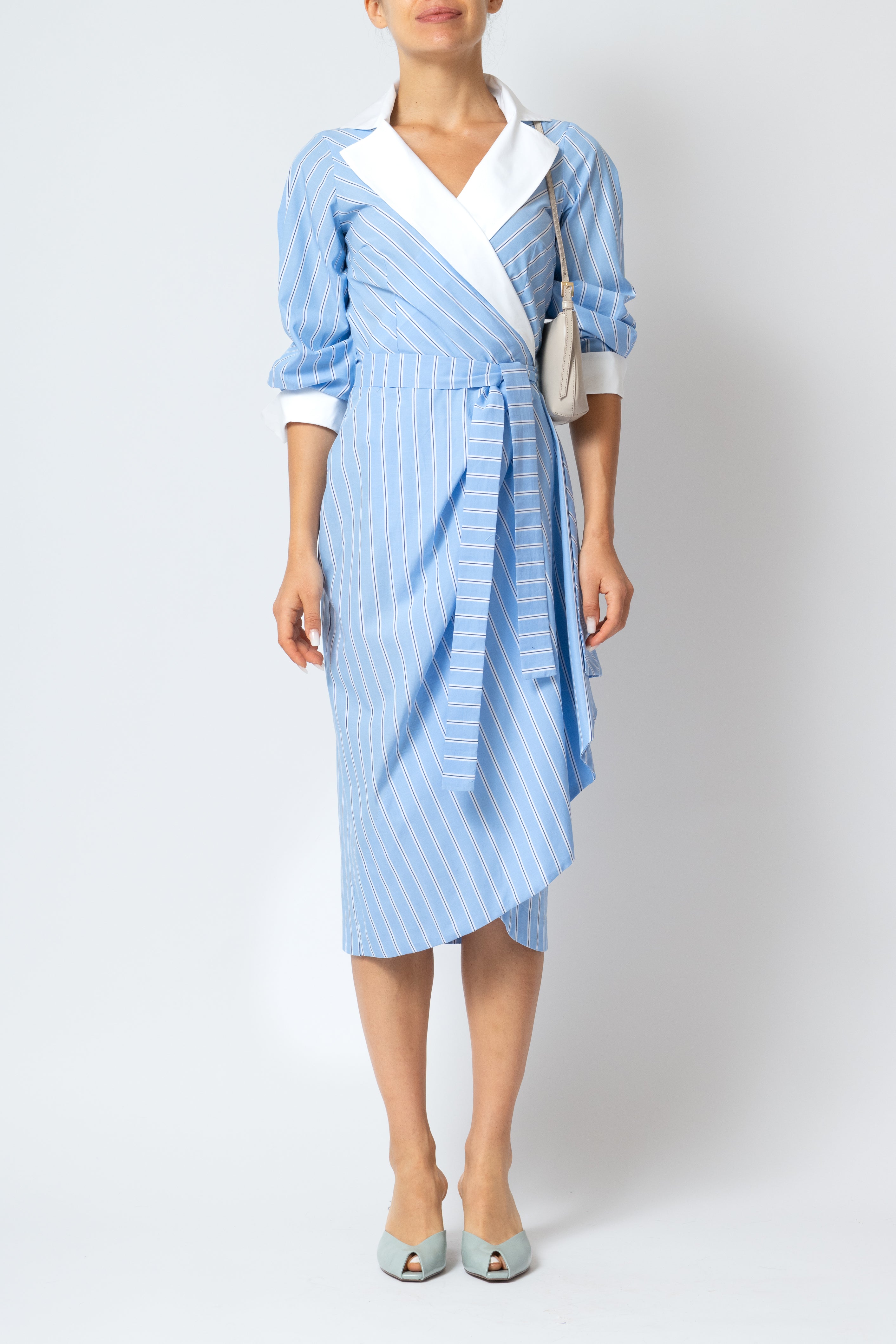 Rochie Midi Cambrata din Poplin, Bleu