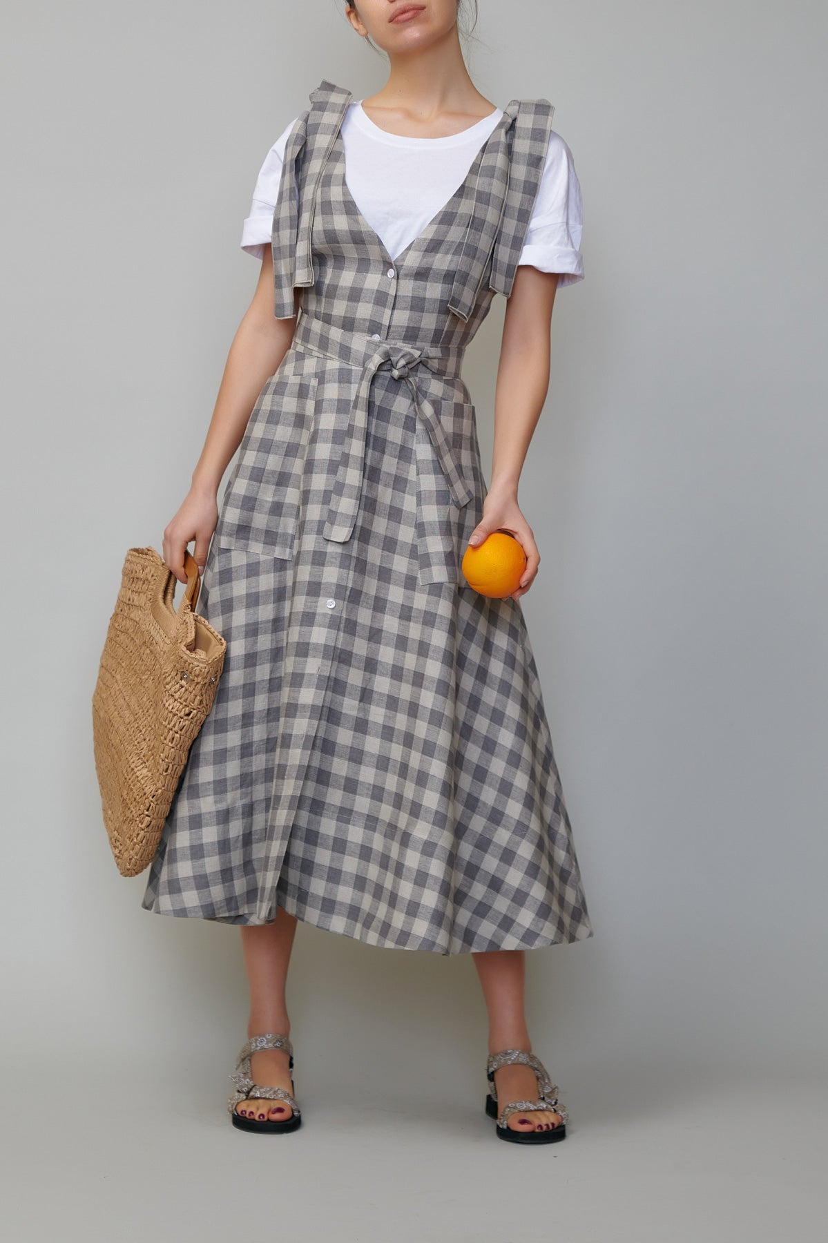 Sarafan din in în carouri gri inchis