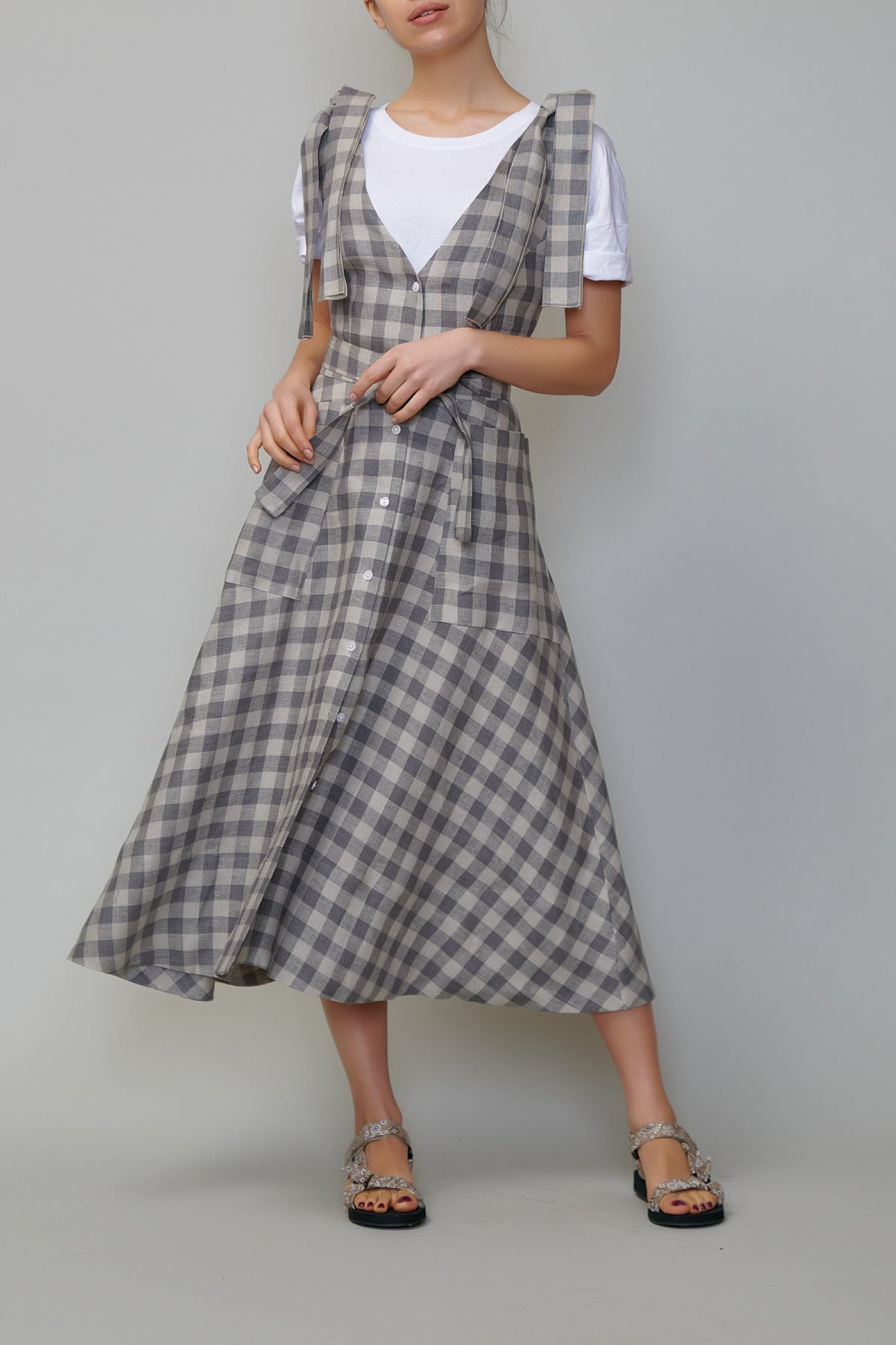 Sarafan din in în carouri gri inchis