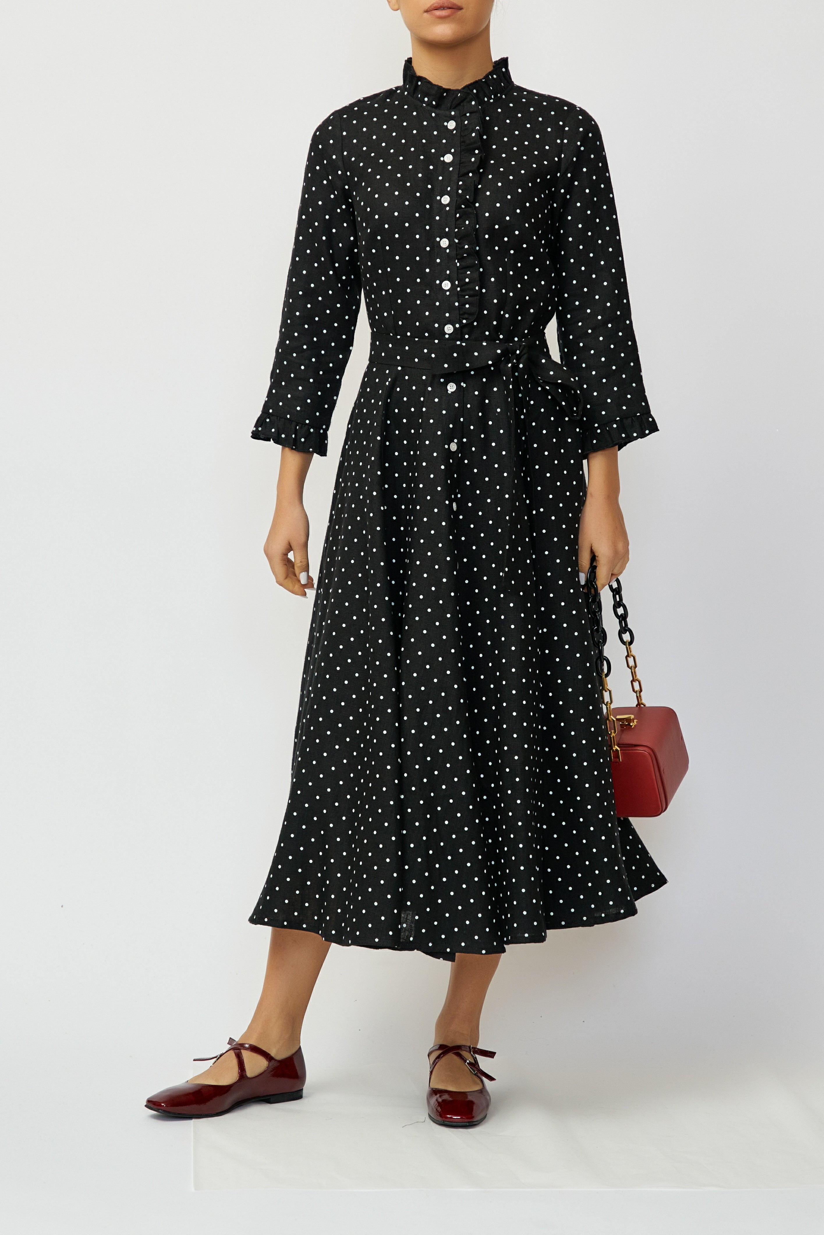 Rochie Camasa Midi din In, Neagra