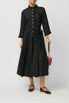 Linen Midi Shirt Dress, Black