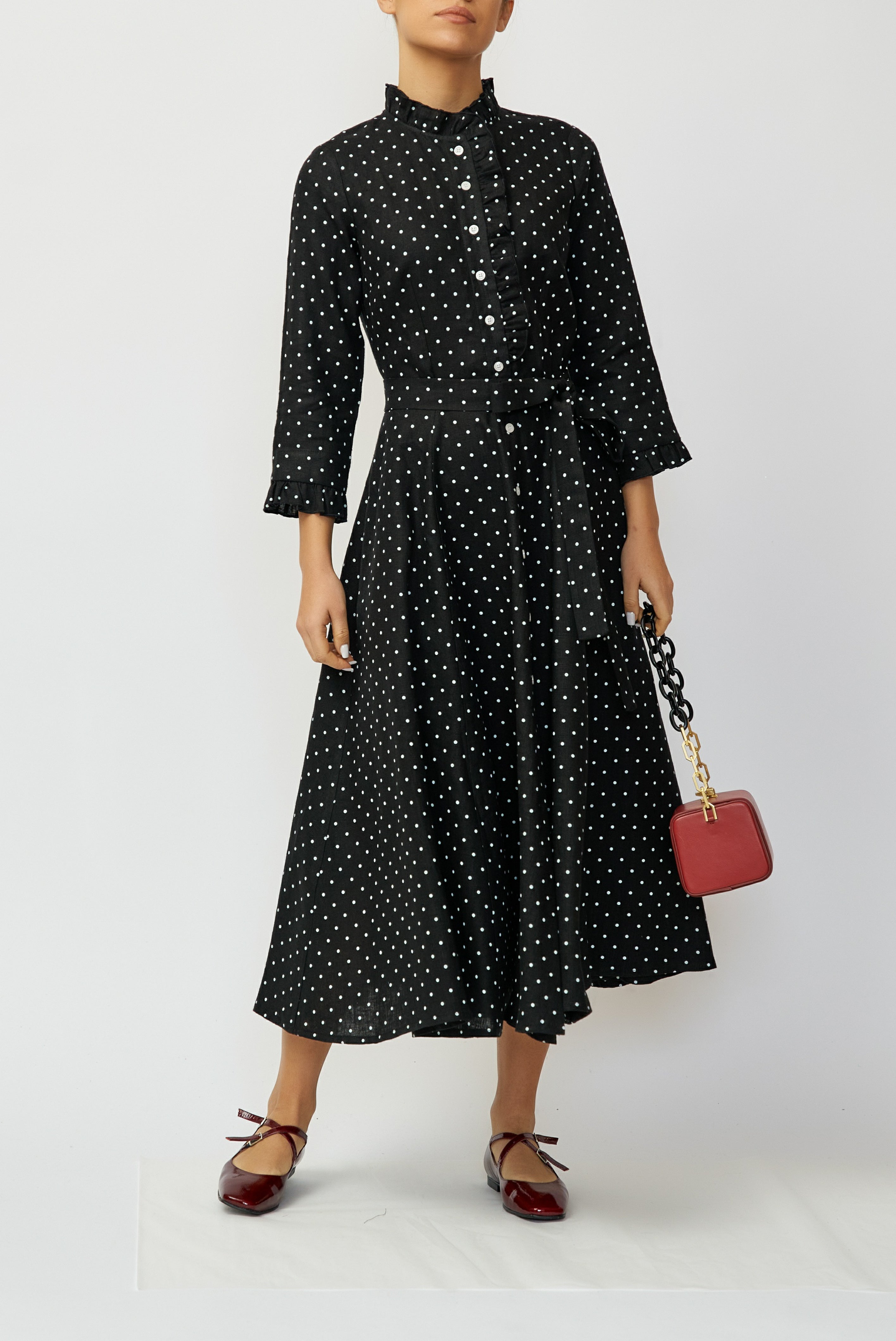 Rochie Camasa Midi din In, Neagra