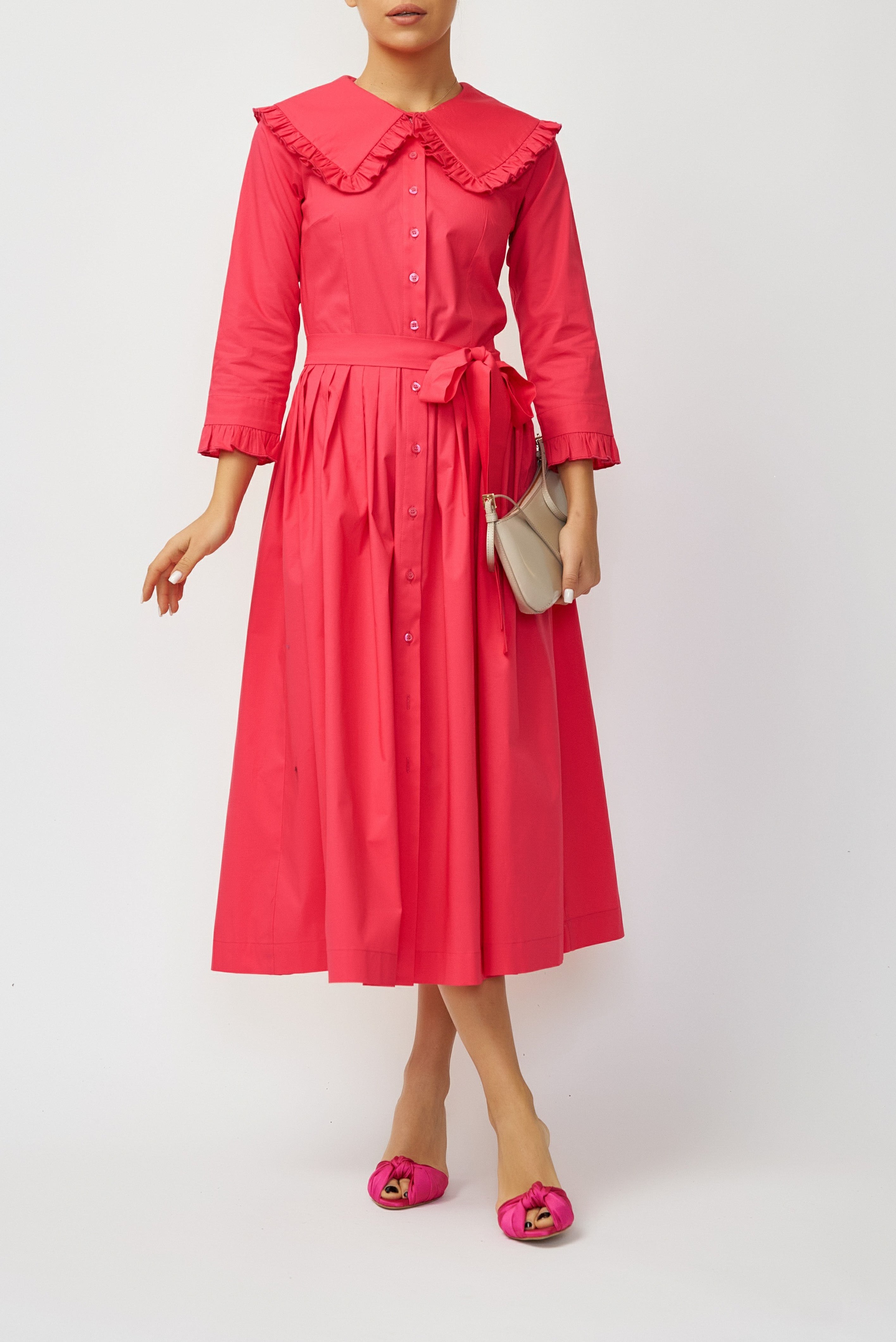 Rochie Camasa Midi din Poplin, Ciclam