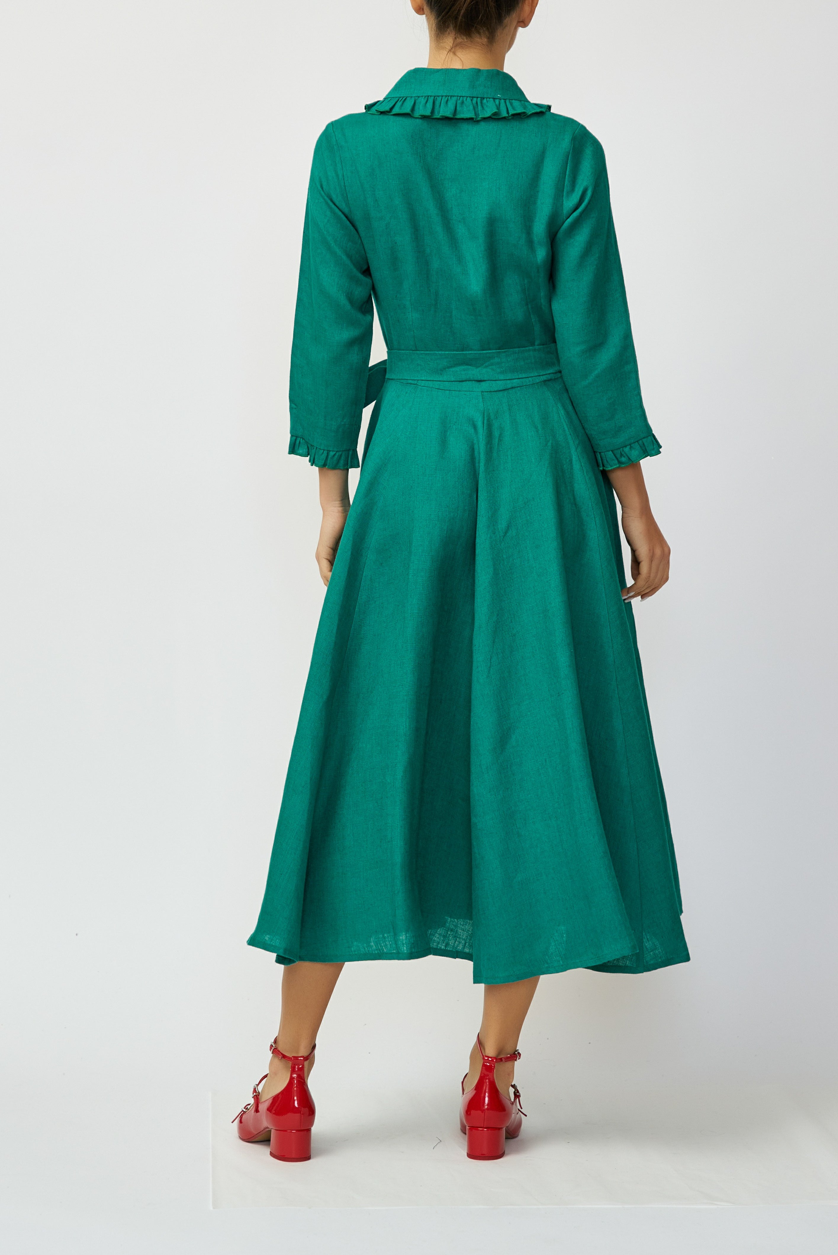 Rochie Camasa Midi din In, Verde