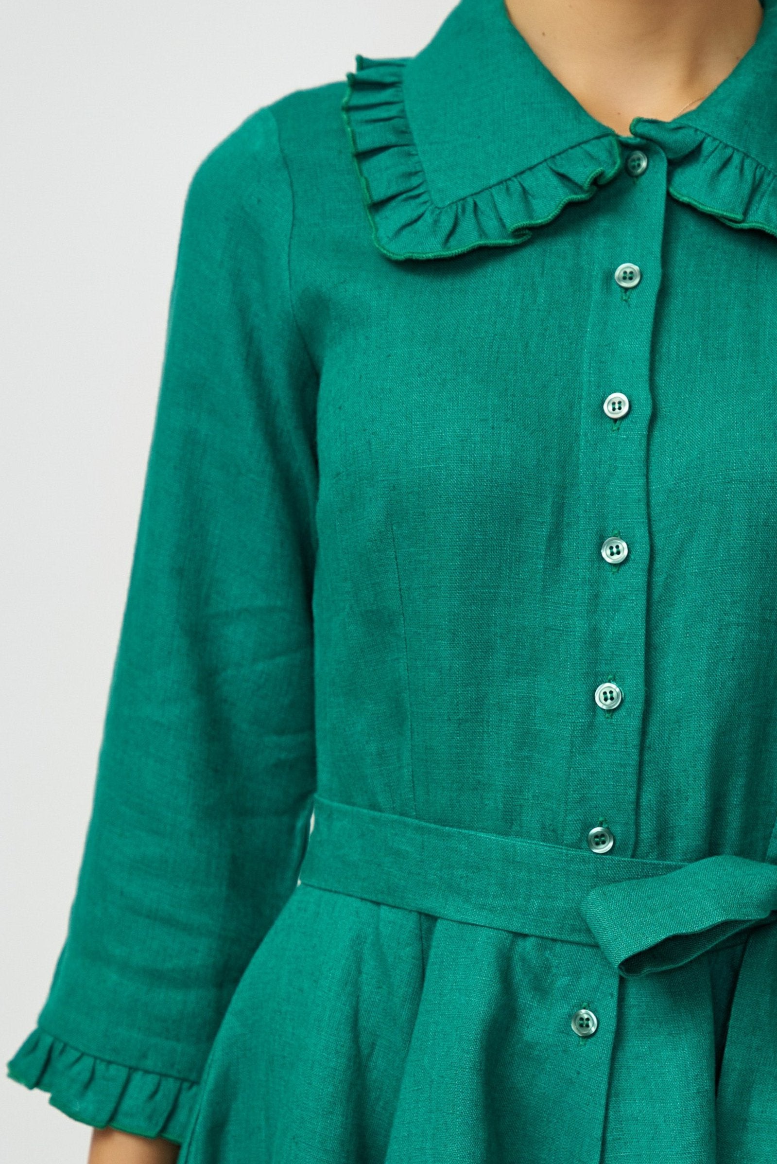 Rochie Camasa Midi din In, Verde