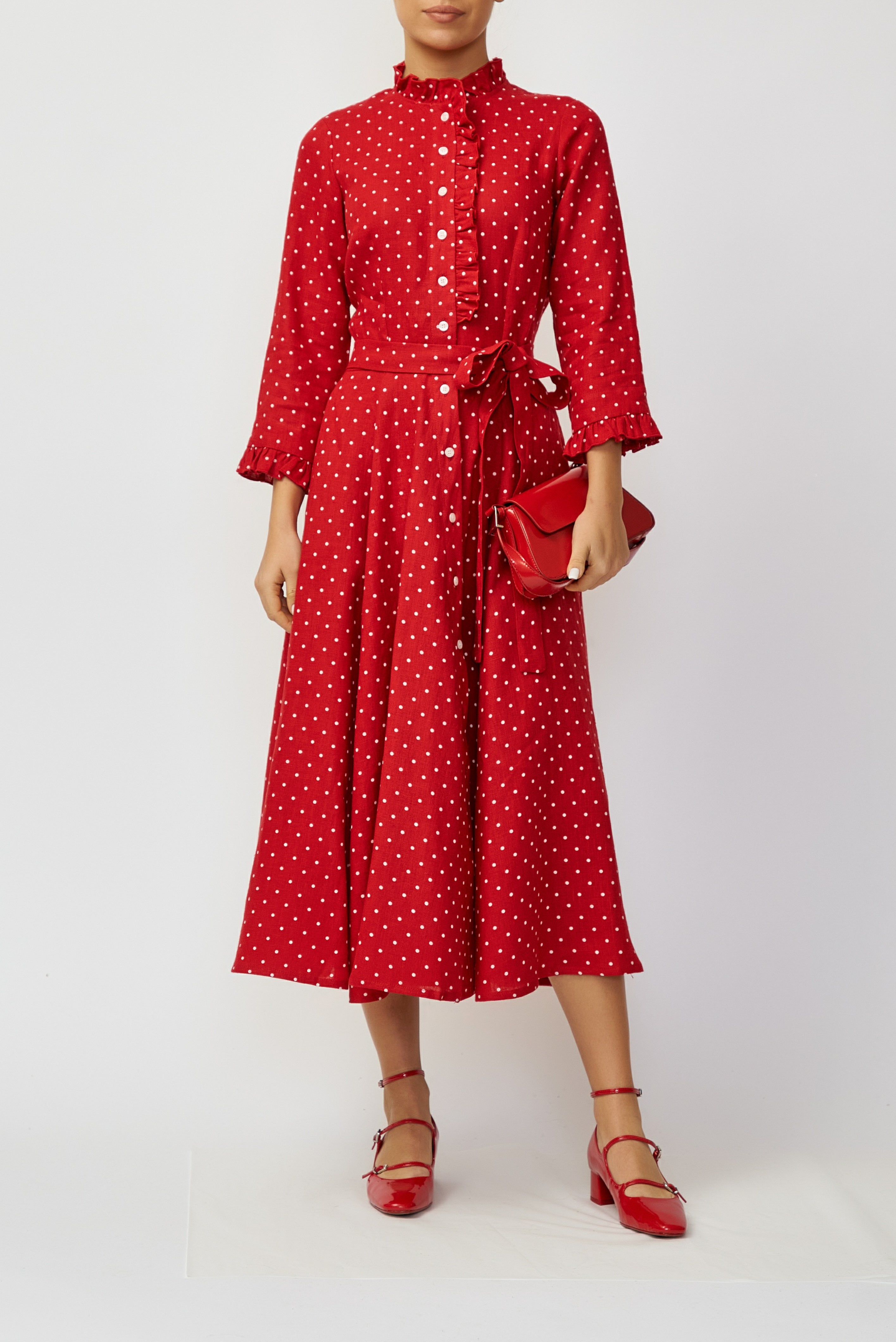 Rochie Camasa Midi din In, Rosu